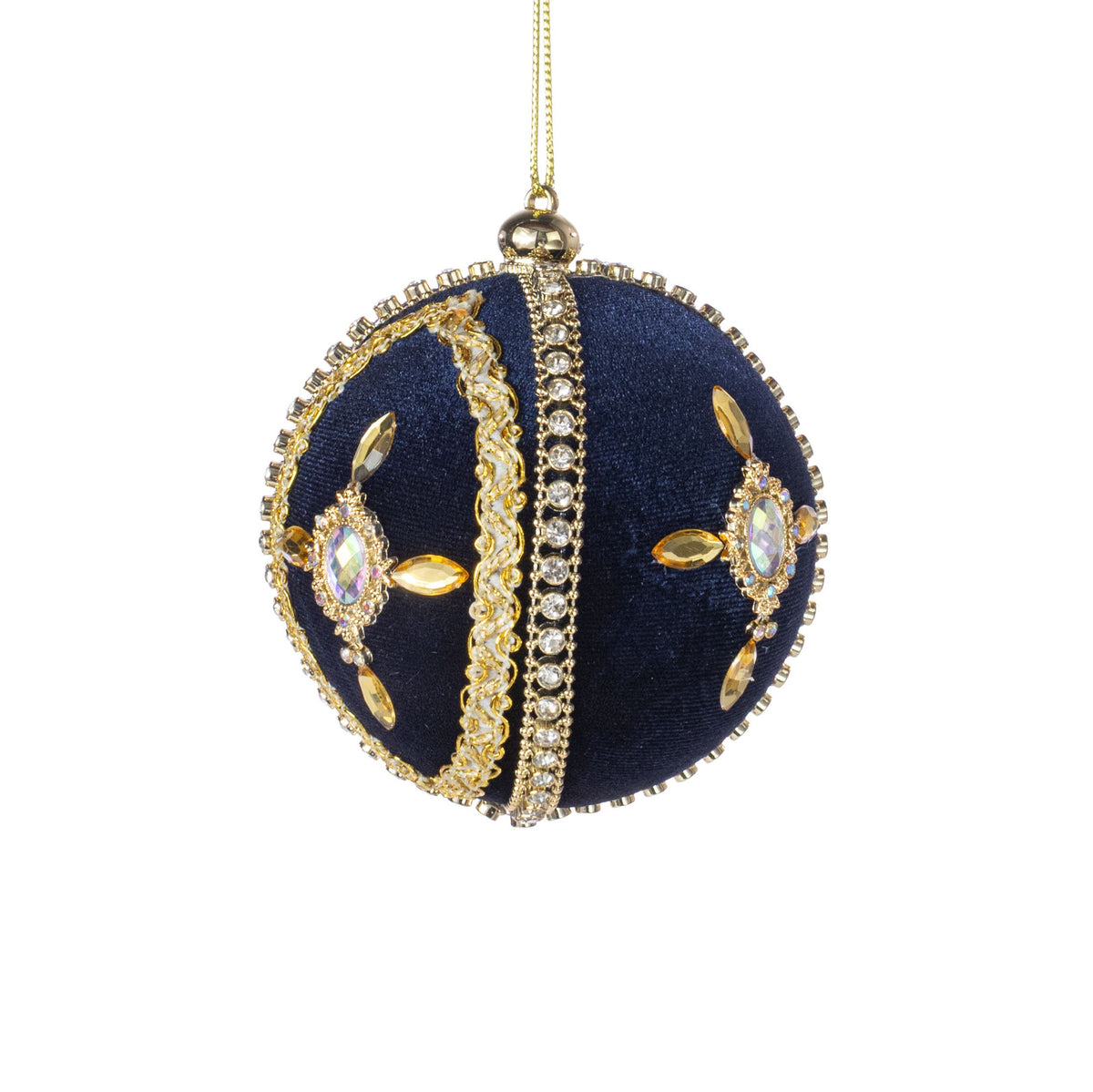 4" Jeweled Cross Velvet Ball Ornament: Dark Blue & Gold Item Number: 2828396BG