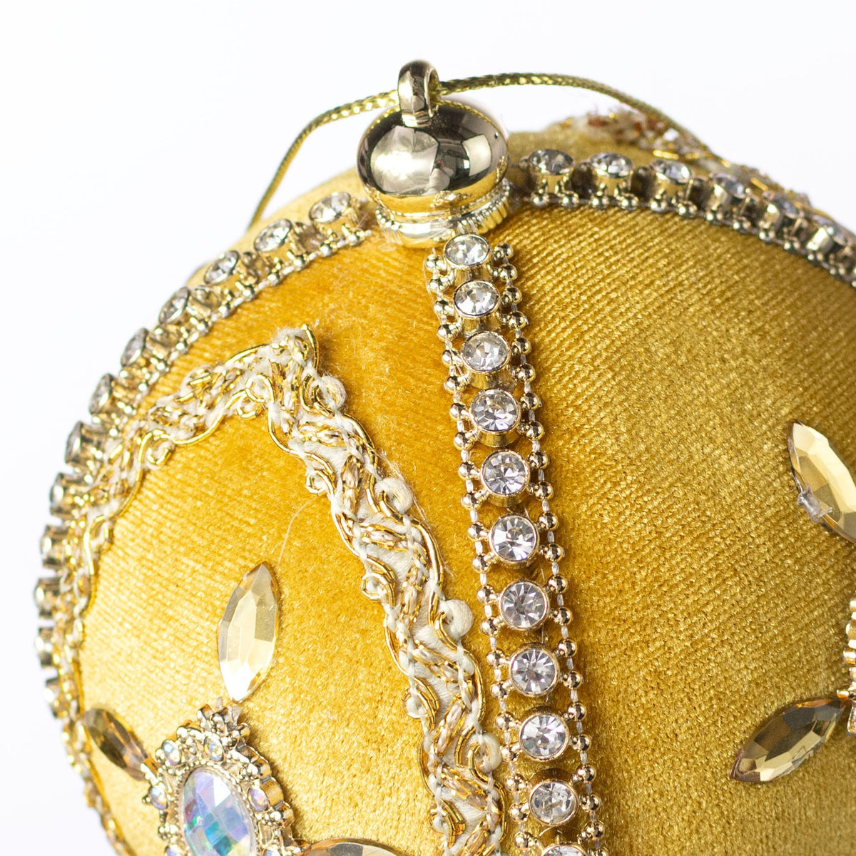 4" Jeweled Cross Velvet Ball Ornament: Gold detail photo 3