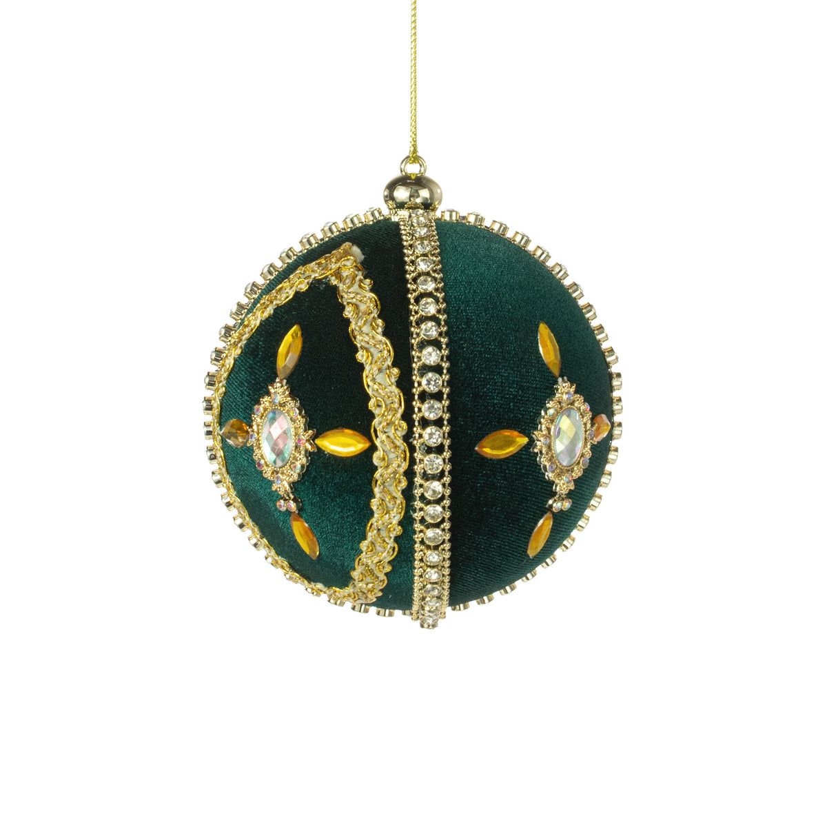 4" Jeweled Cross Velvet Ball Ornament: Green & Gold Item Number: 2828396GG