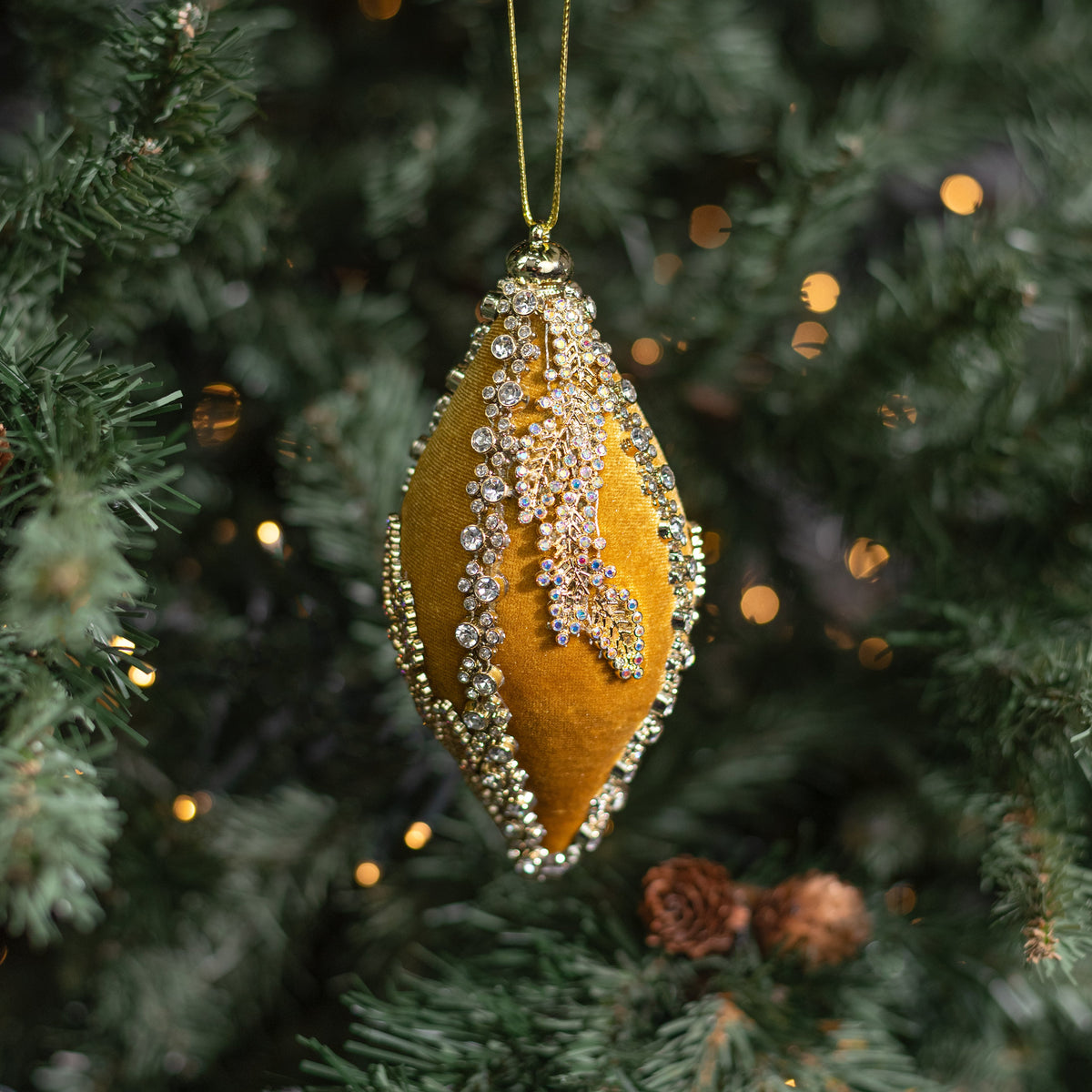 6" Jeweled Diamond Finial Ornament: Gold Lifestyle Photo
