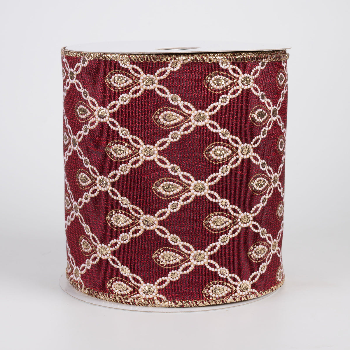 4" Jeweled Peacock Diamond Lattice Satin Ribbon: Burgundy (10 Yards) Item Number: 71673-04-10