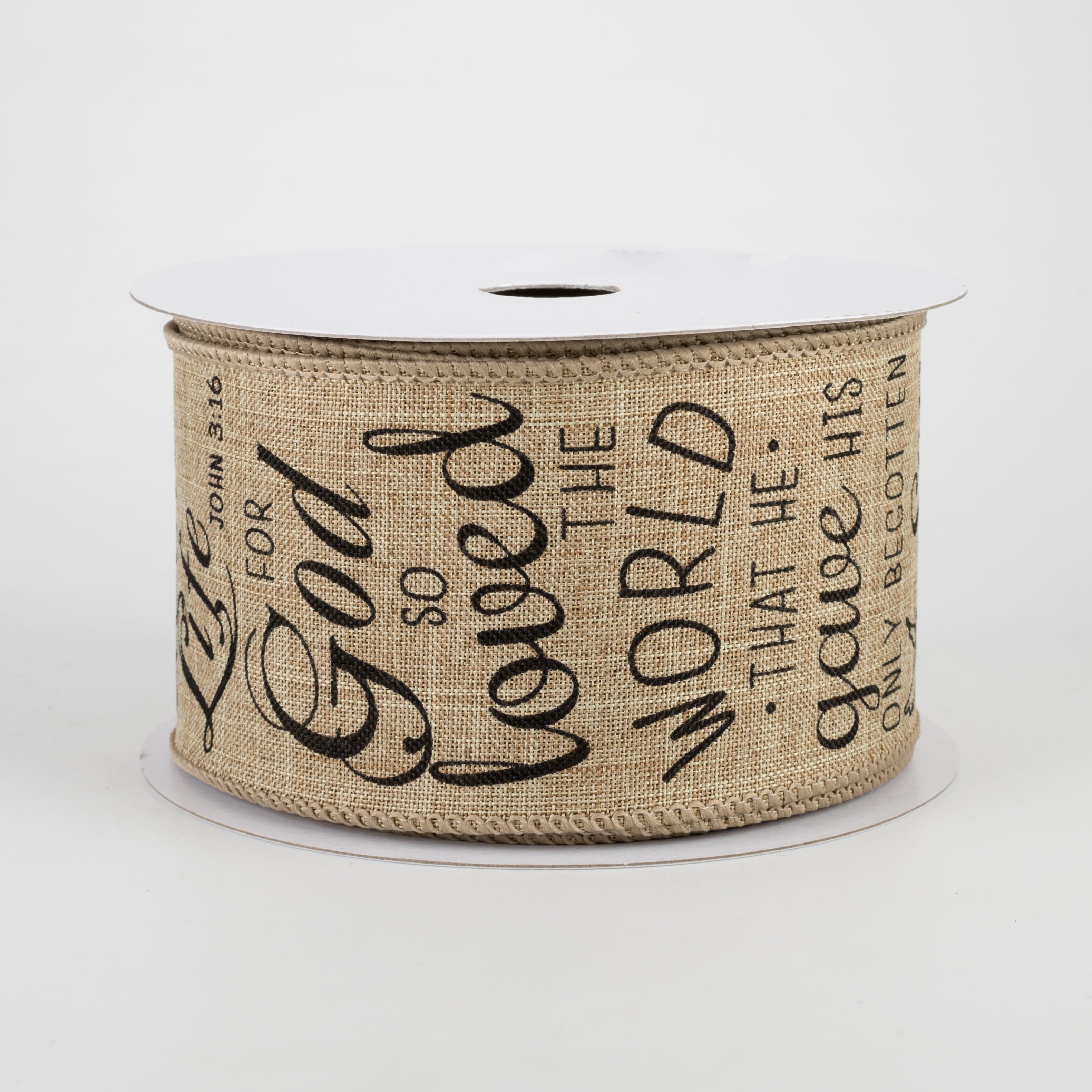 2.5" John 3:16 Ribbon: Beige (10 Yards)