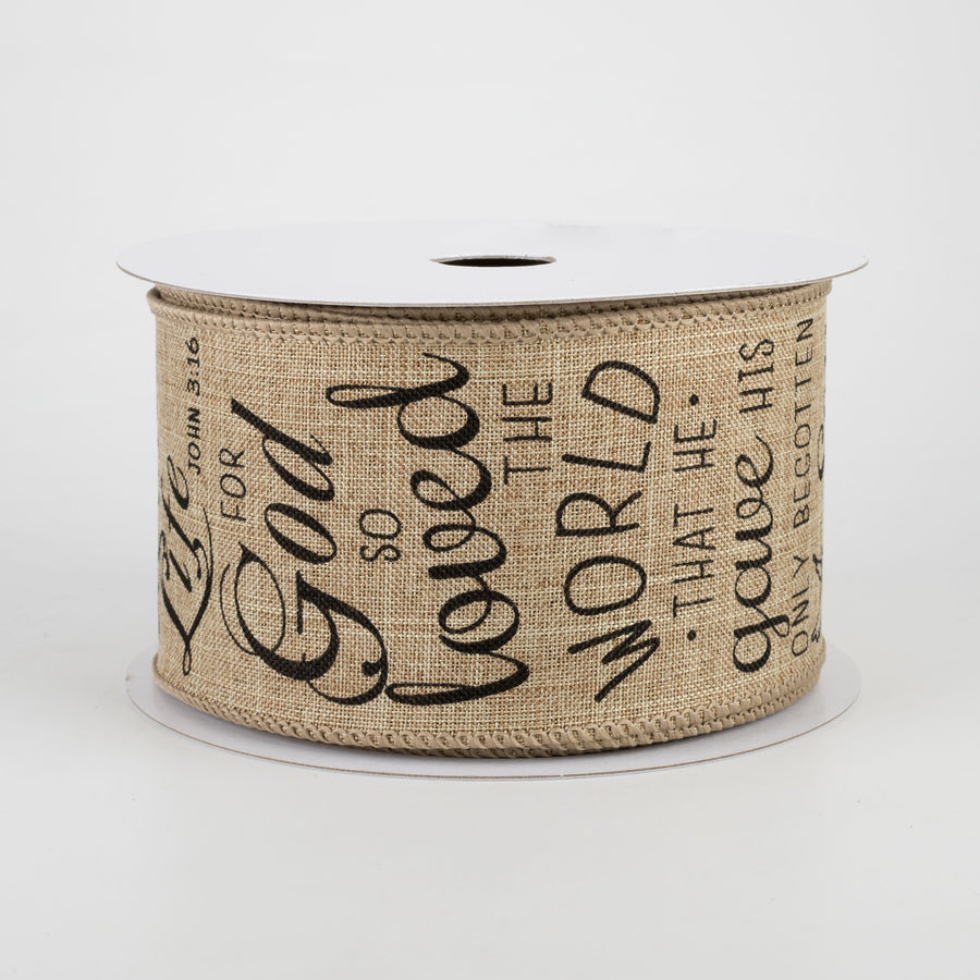 2.5" John 3:16 Ribbon: Beige (10 Yards)