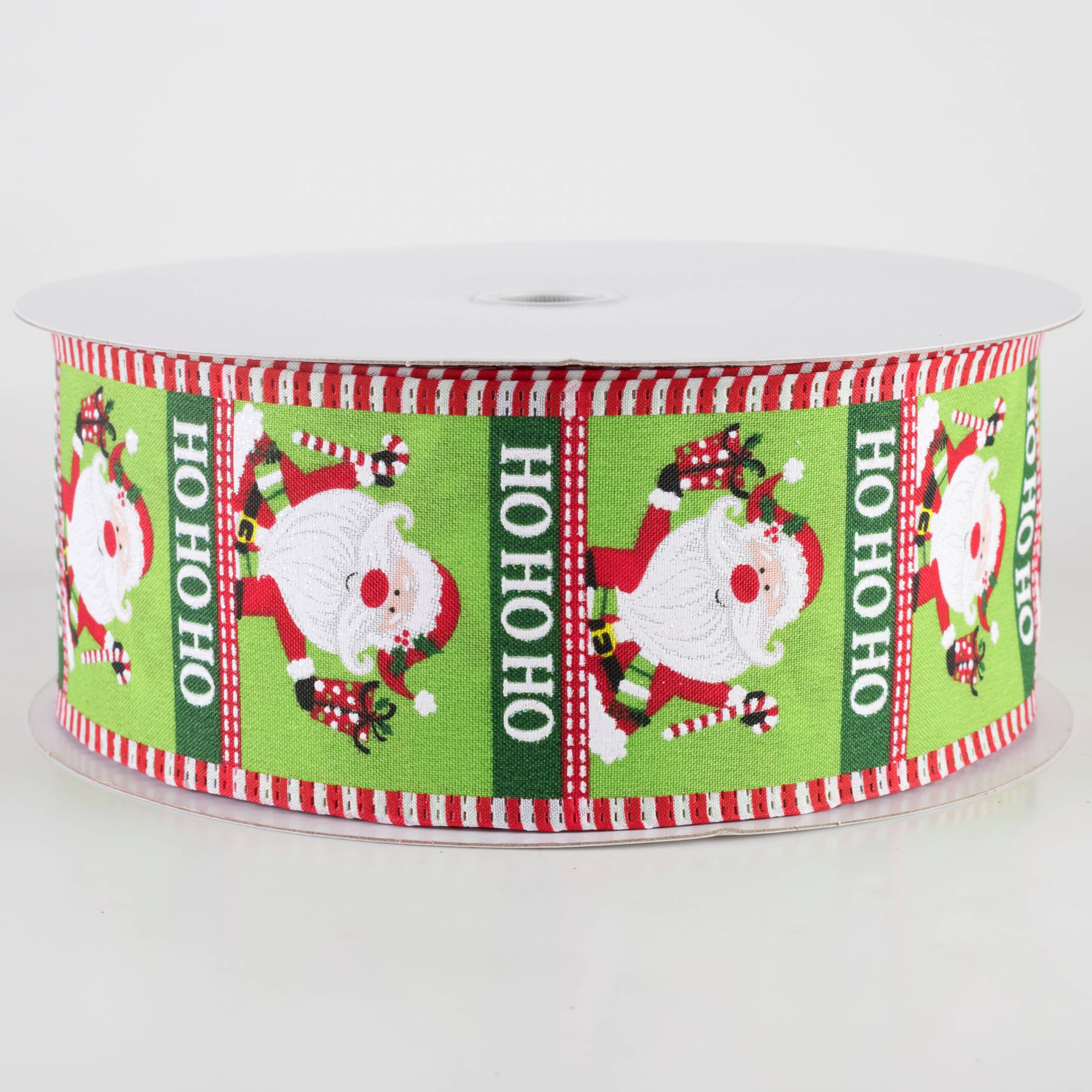 2.5" Jolly Waving Santa Dash Edge Ribbon: Lime (50 Yards) Item Number: 875-40-462