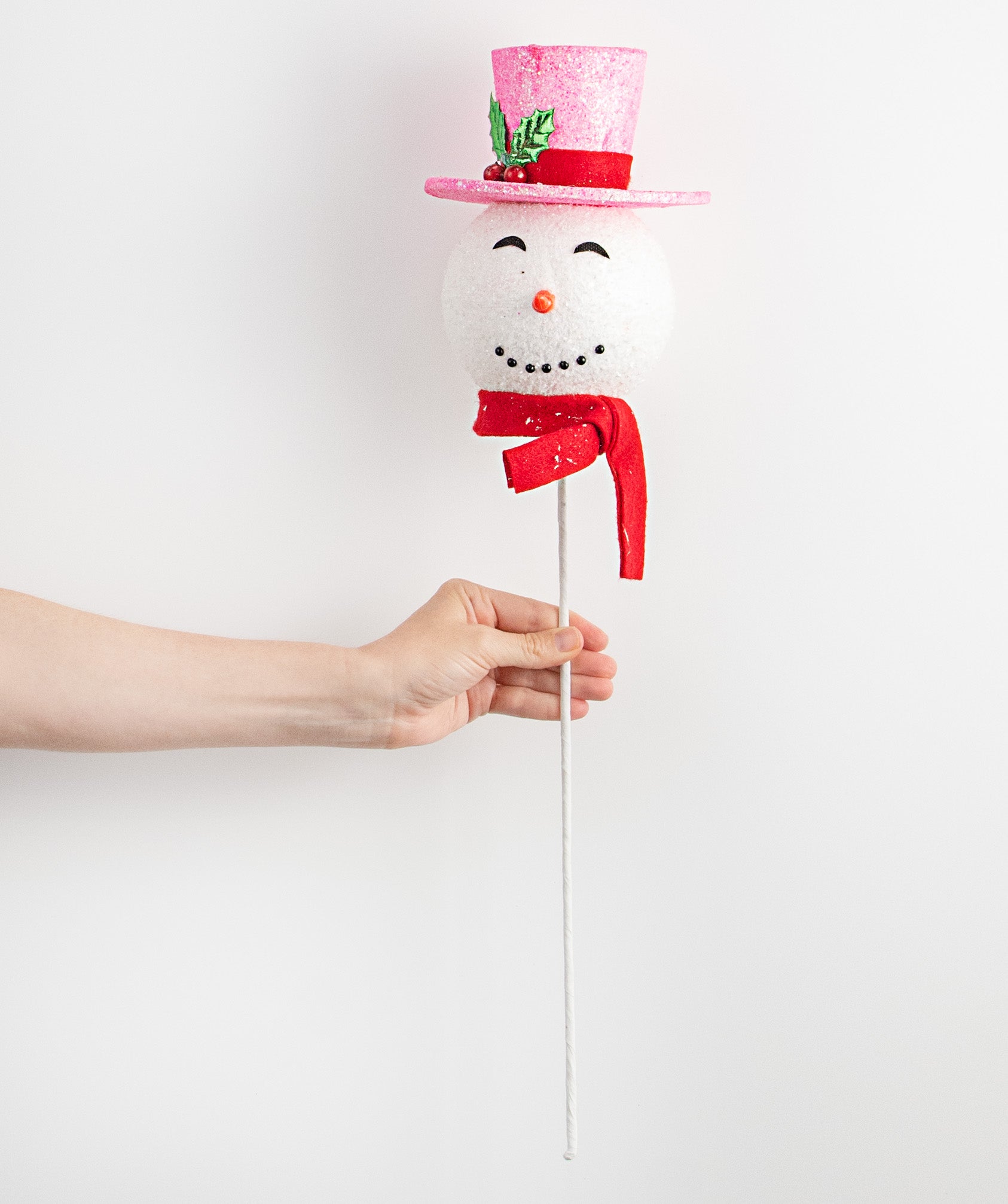 23" Joyful Snowman Head Spray: Pink detail photo 3