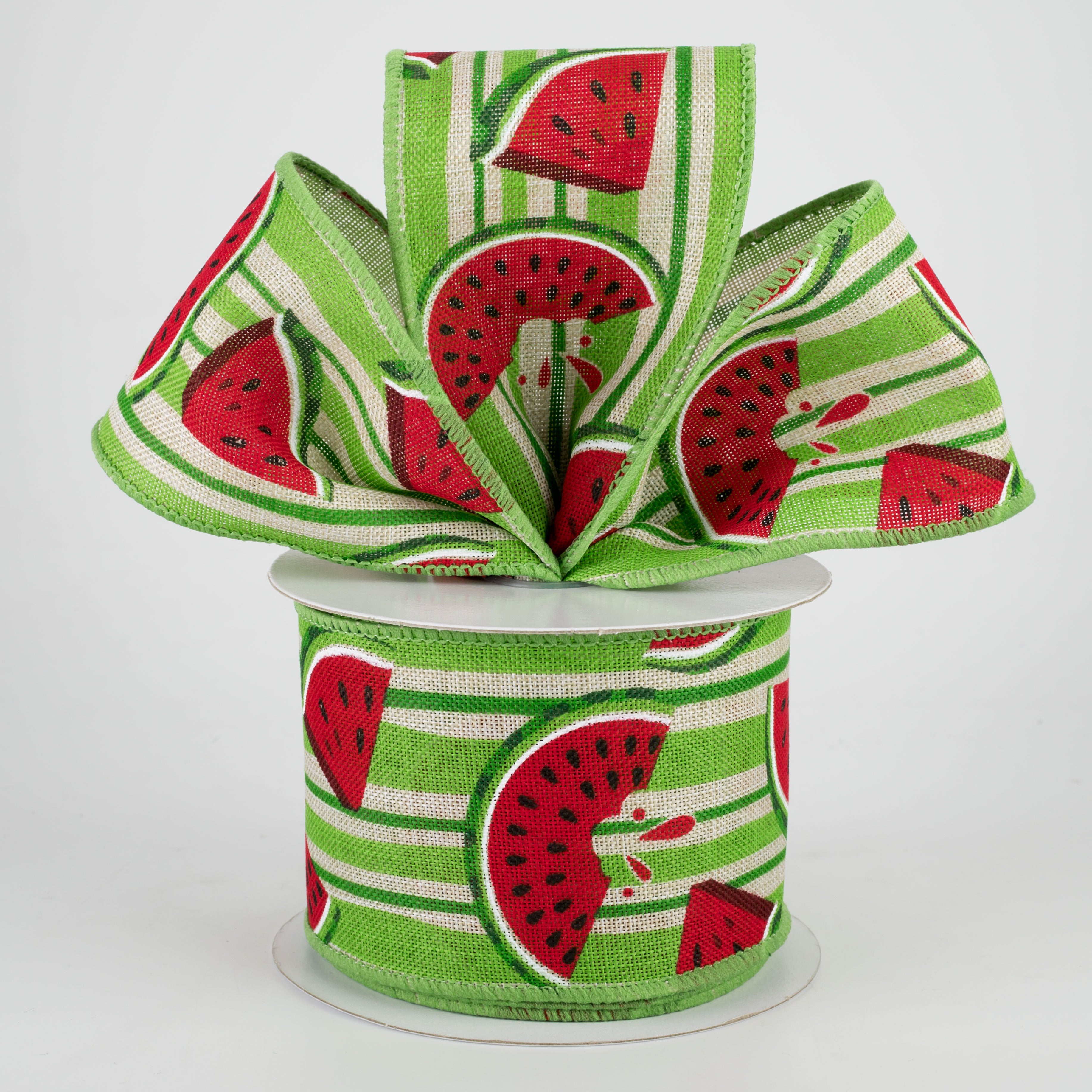 2.5" Juicy Watermelons Stripe Ribbon: Light Natural (10 Yards) Lifestyle Photo