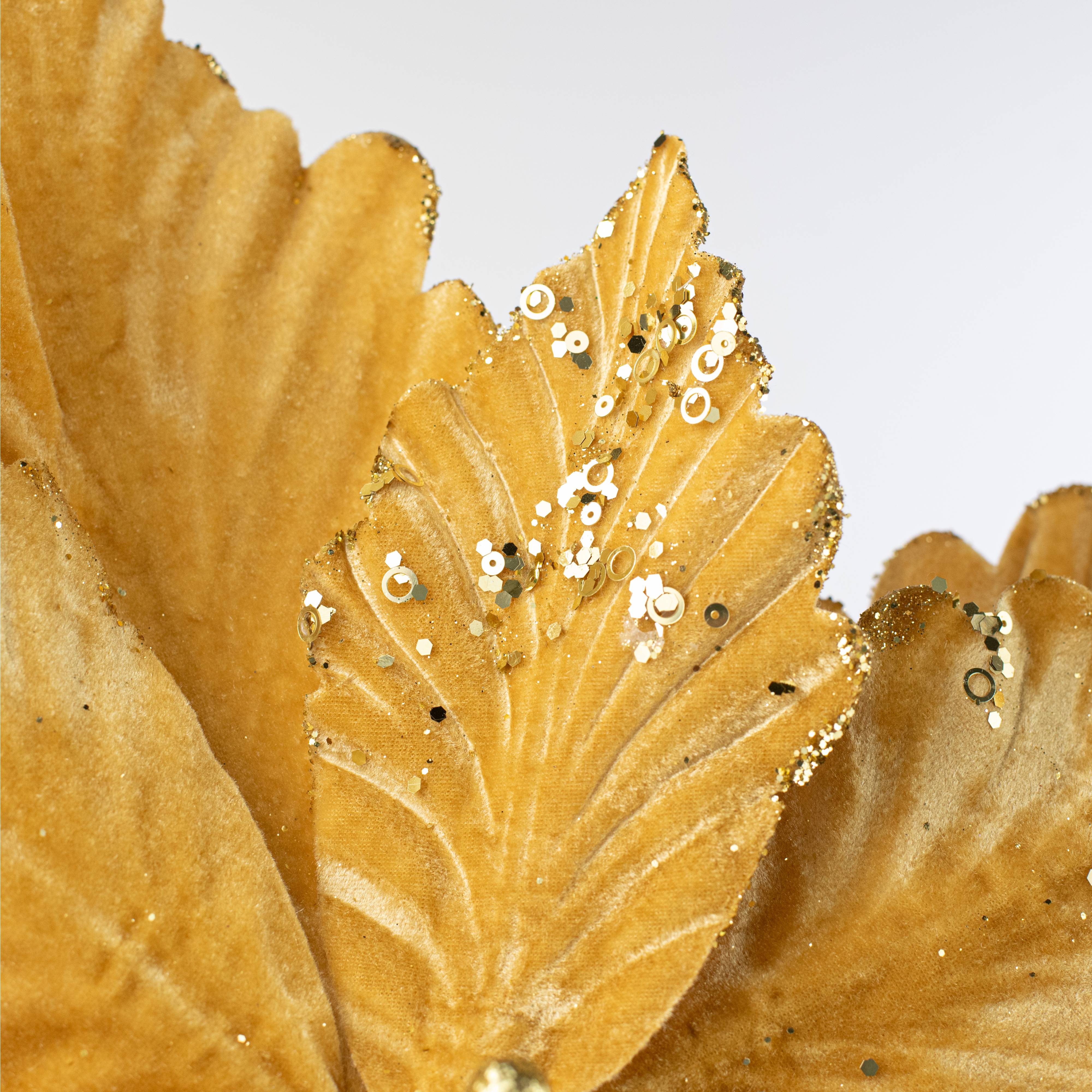 19" x 25" Jumbo Deluxe Velvet Poinsettia Stem: Antique Gold detail photo 3