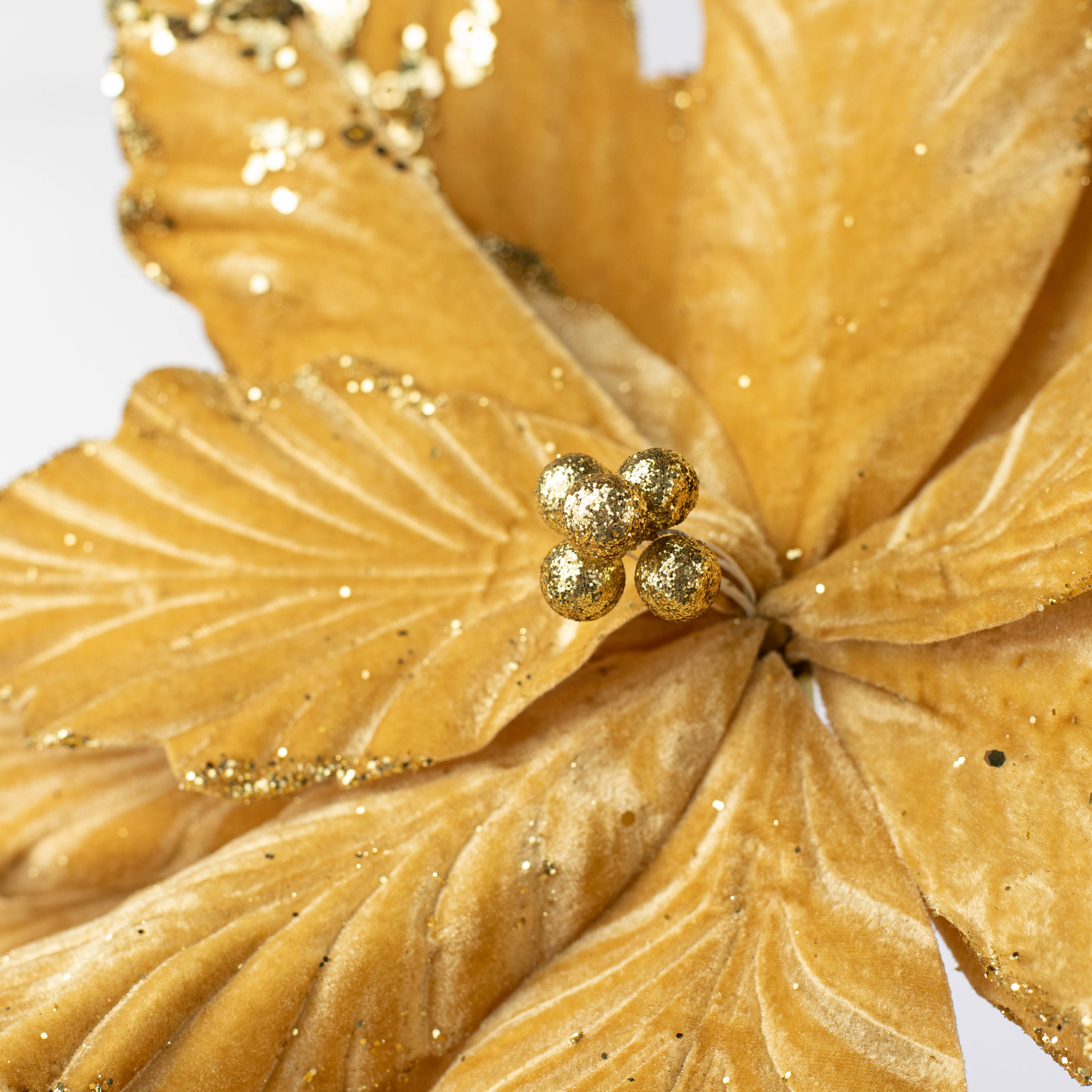 19" x 25" Jumbo Deluxe Velvet Poinsettia Stem: Antique Gold detail photo 4