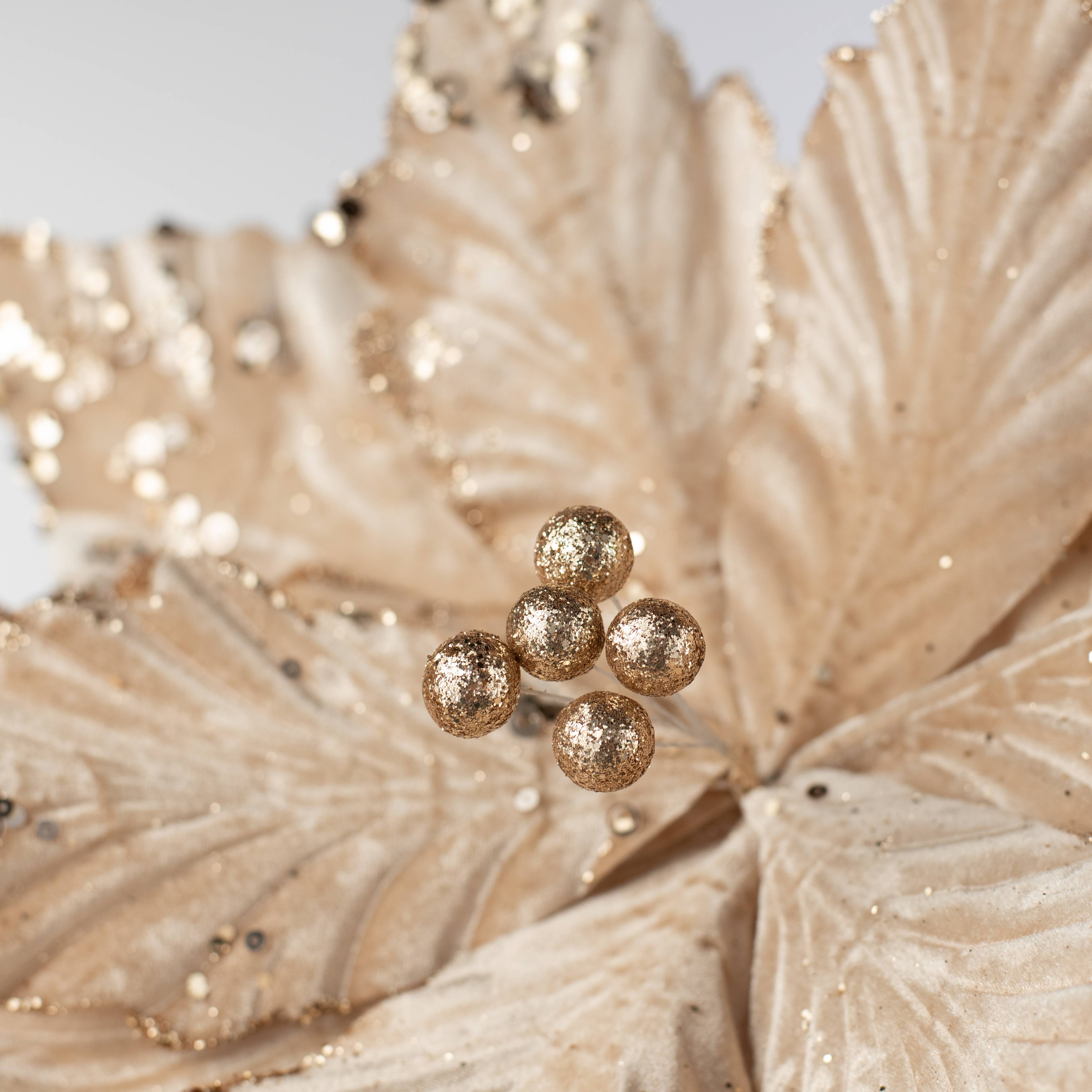 19" x 25" Jumbo Deluxe Velvet Poinsettia Stem: Champagne Gold detail photo 4