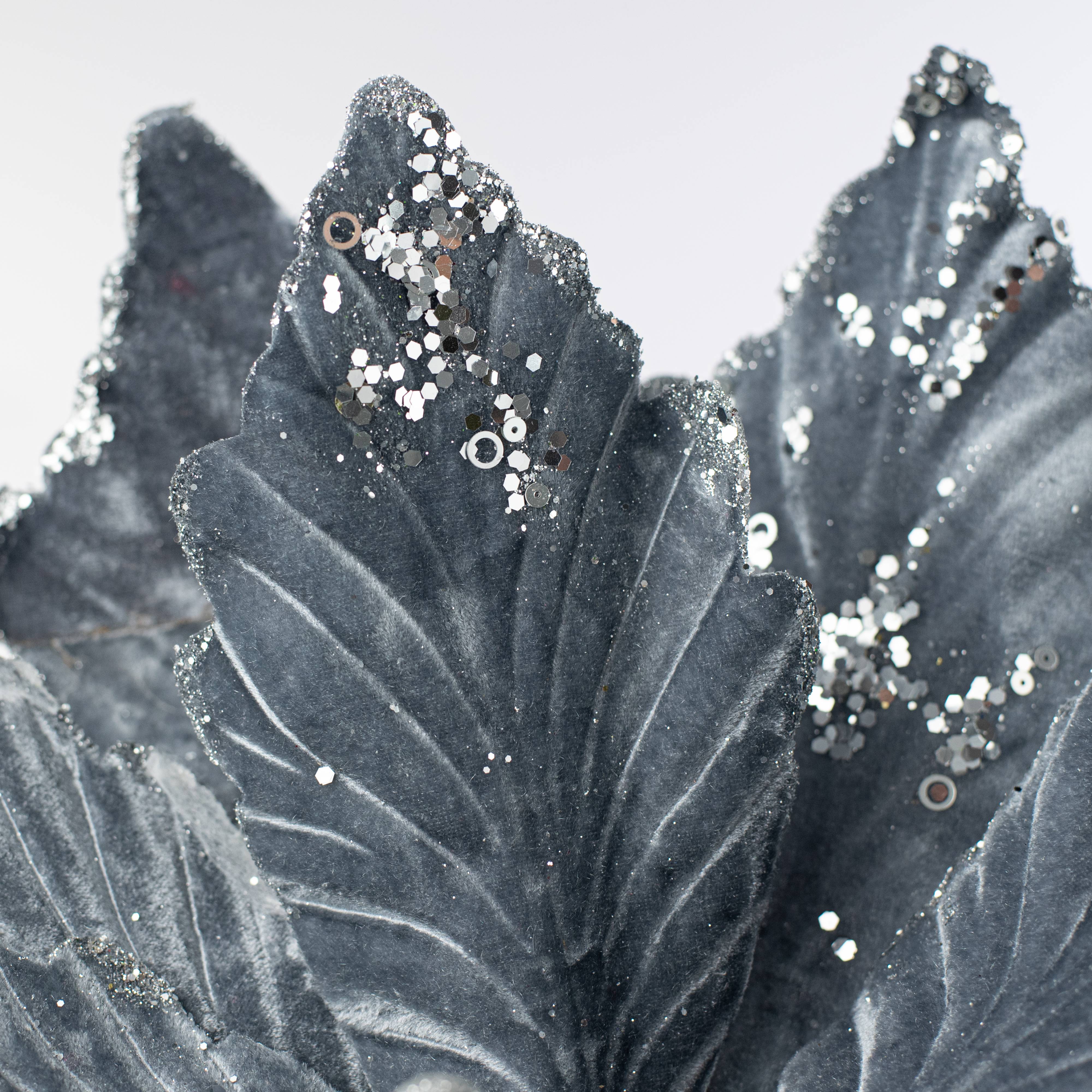 19" x 25" Jumbo Deluxe Velvet Poinsettia Stem: Dark Grey detail photo 3