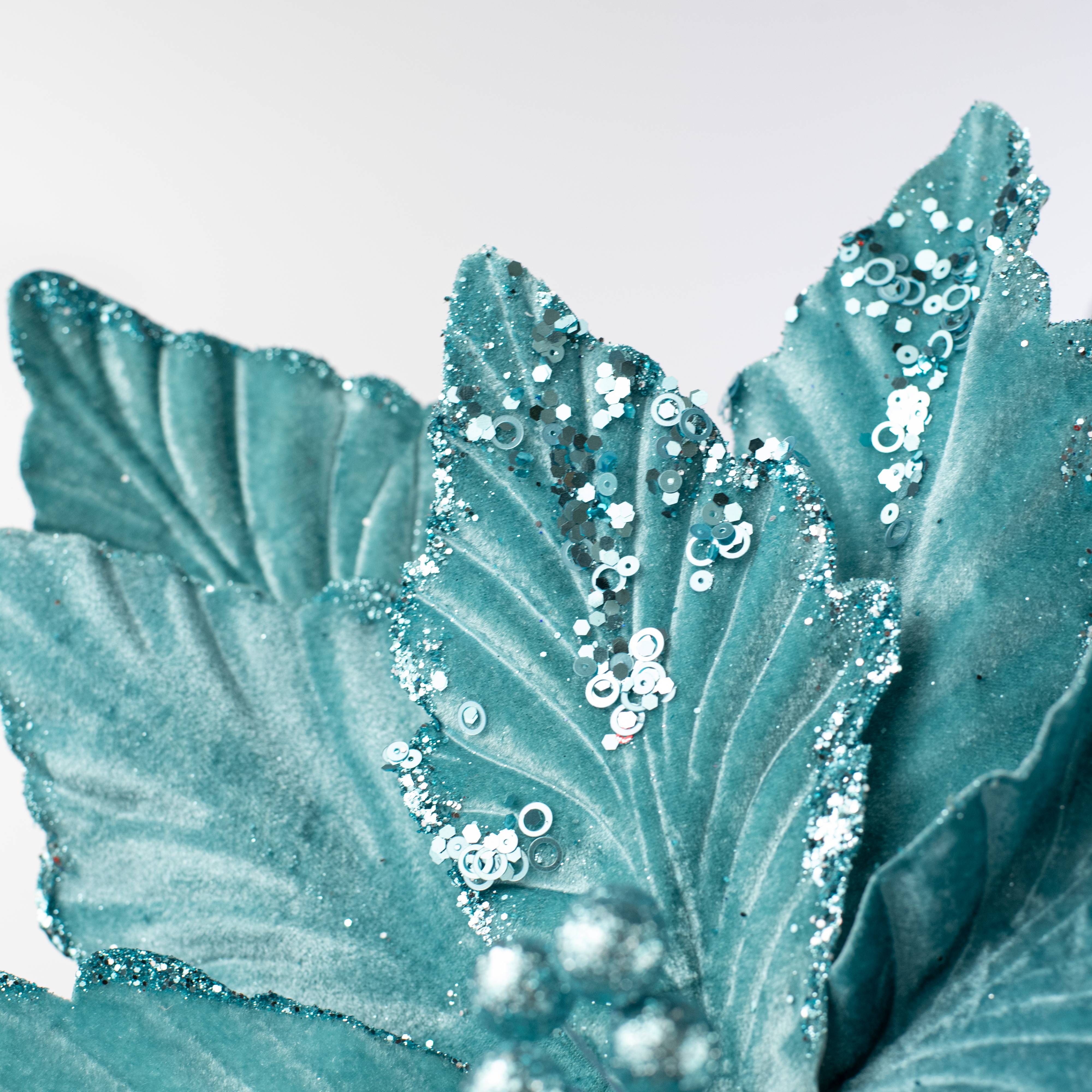 19" x 25" Jumbo Deluxe Velvet Poinsettia Stem: Ice Blue detail photo 3