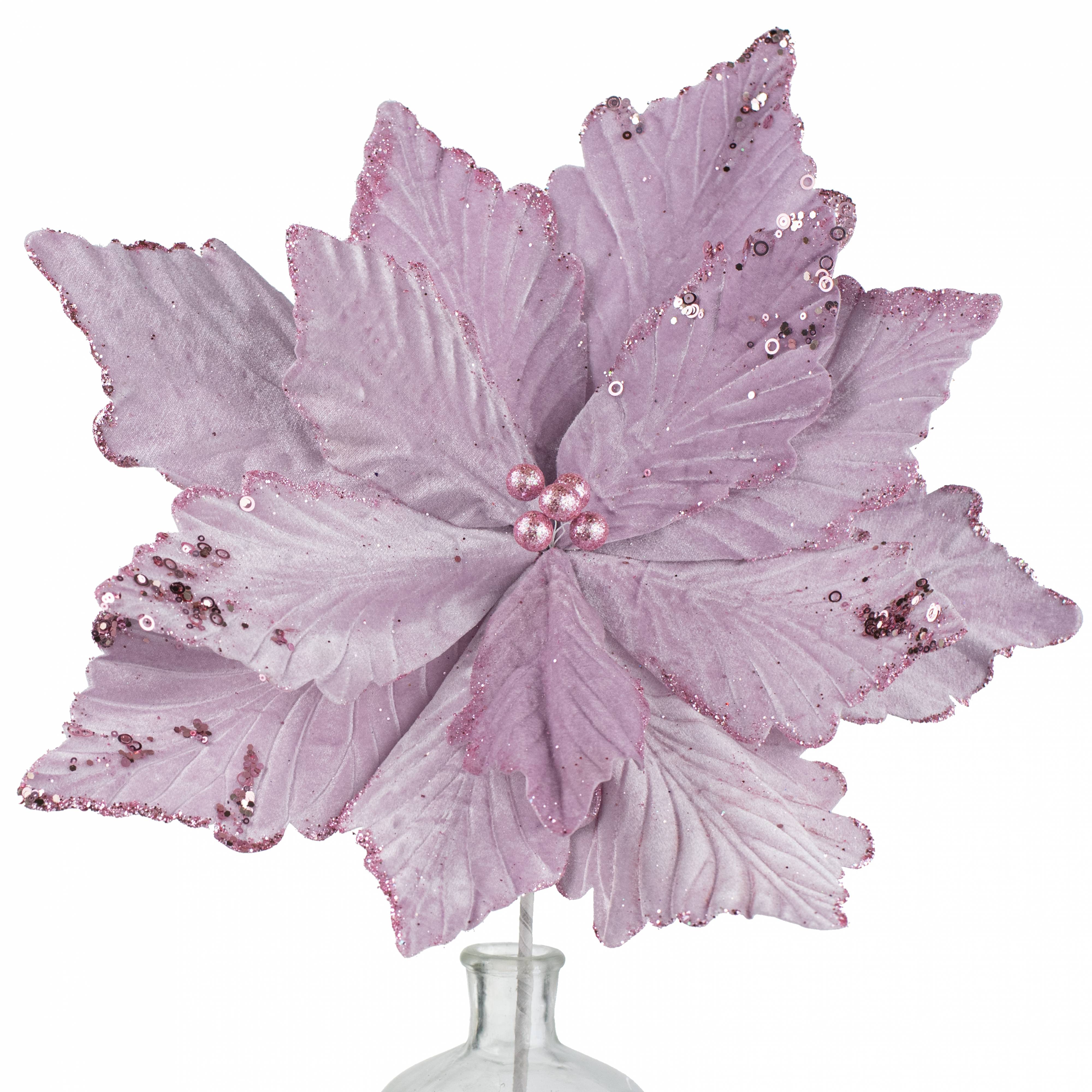 19" x 25" Jumbo Deluxe Velvet Poinsettia Stem: Lavender Purple Item Number: XS401013