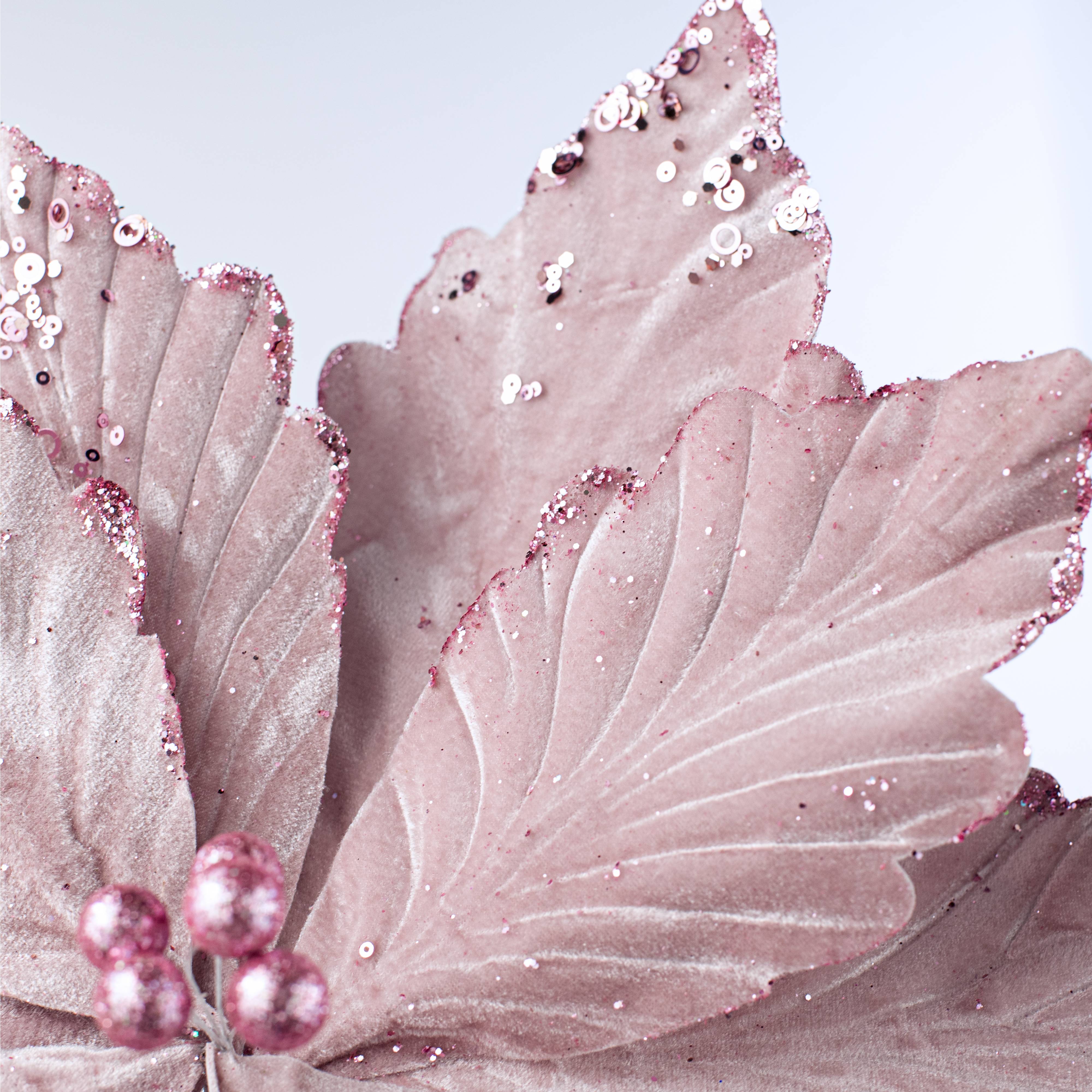 19" x 25" Jumbo Deluxe Velvet Poinsettia Stem: Light Pink detail photo 4