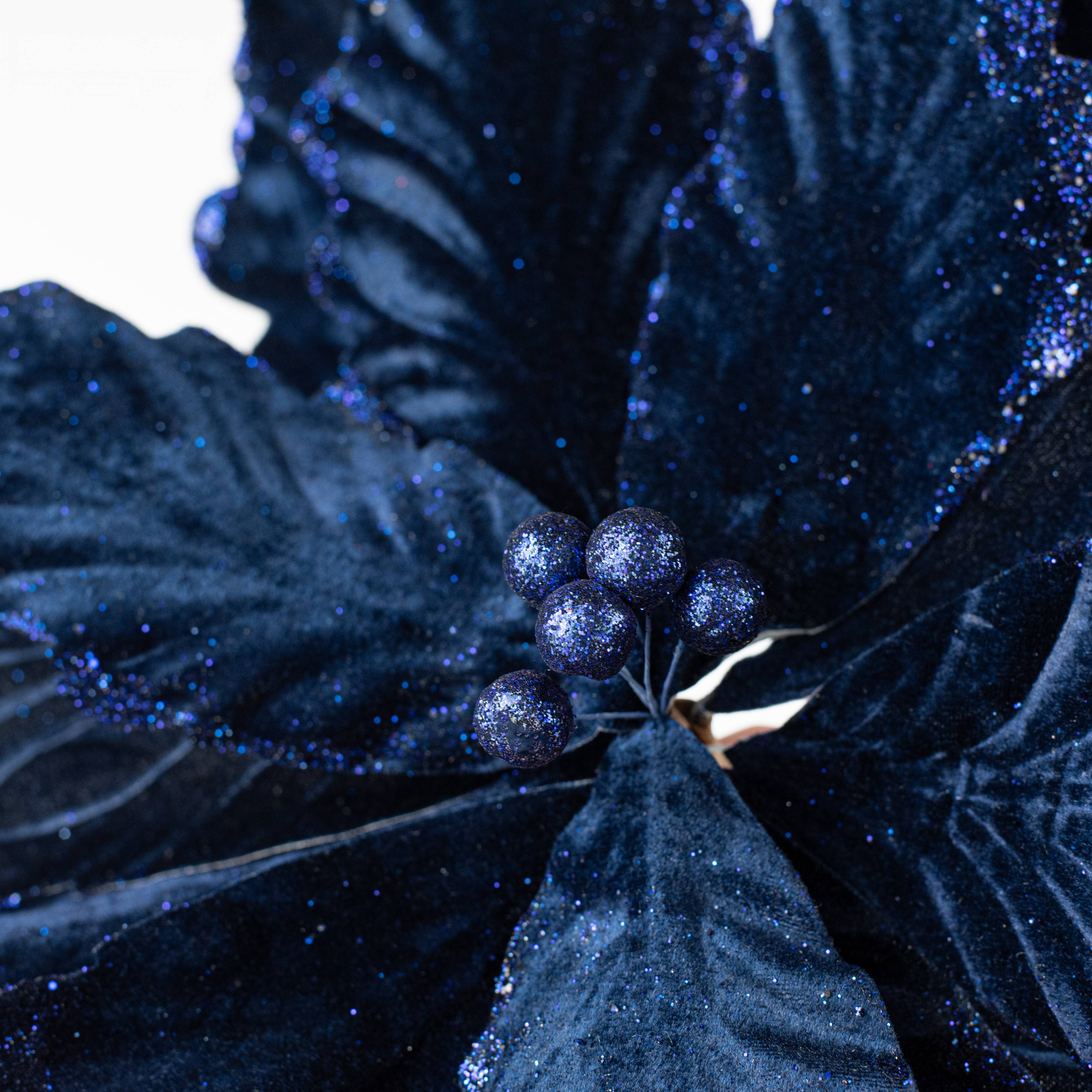 19" x 25" Jumbo Deluxe Velvet Poinsettia Stem: Navy Blue detail photo 4