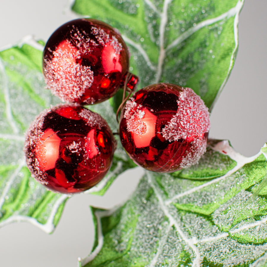 13" Jumbo Frost Holly Berry Pick: Green, Red, White Lifestyle Photo