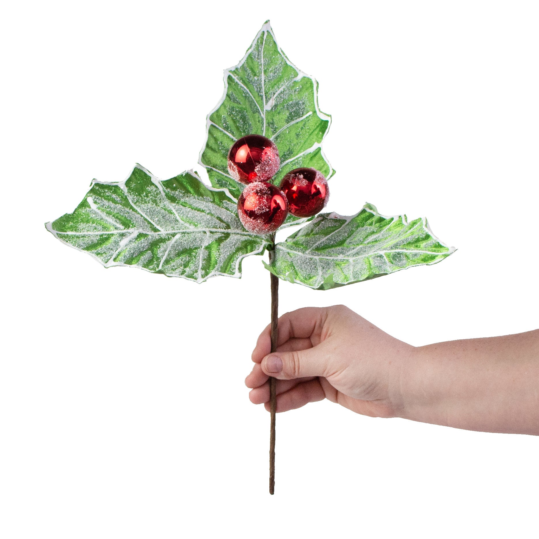 13" Jumbo Frost Holly Berry Pick: Green, Red, White detail photo 3