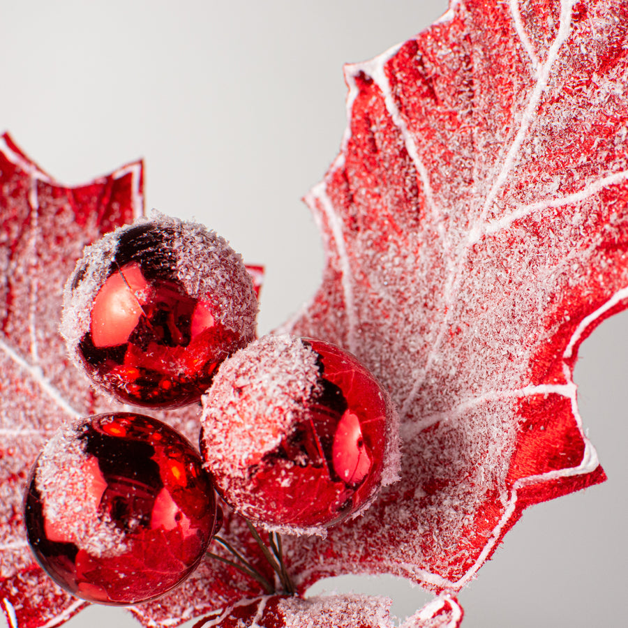 13" Jumbo Frost Holly Berry Pick: Red & White Lifestyle Photo