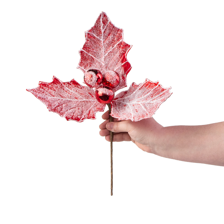13" Jumbo Frost Holly Berry Pick: Red & White detail photo 3