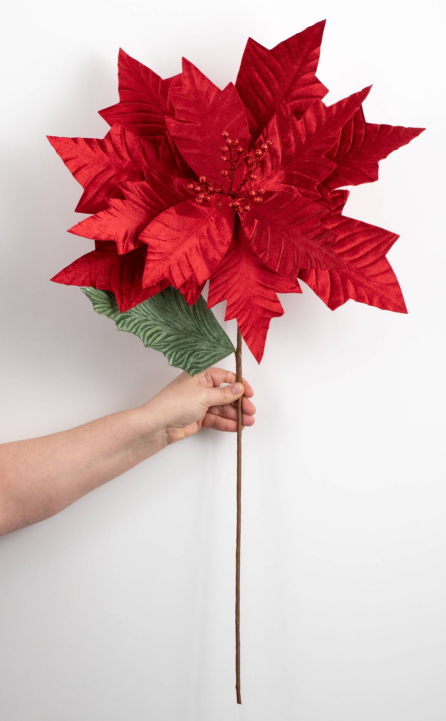 24" Jumbo Poinsettia Stem: Red detail photo 3