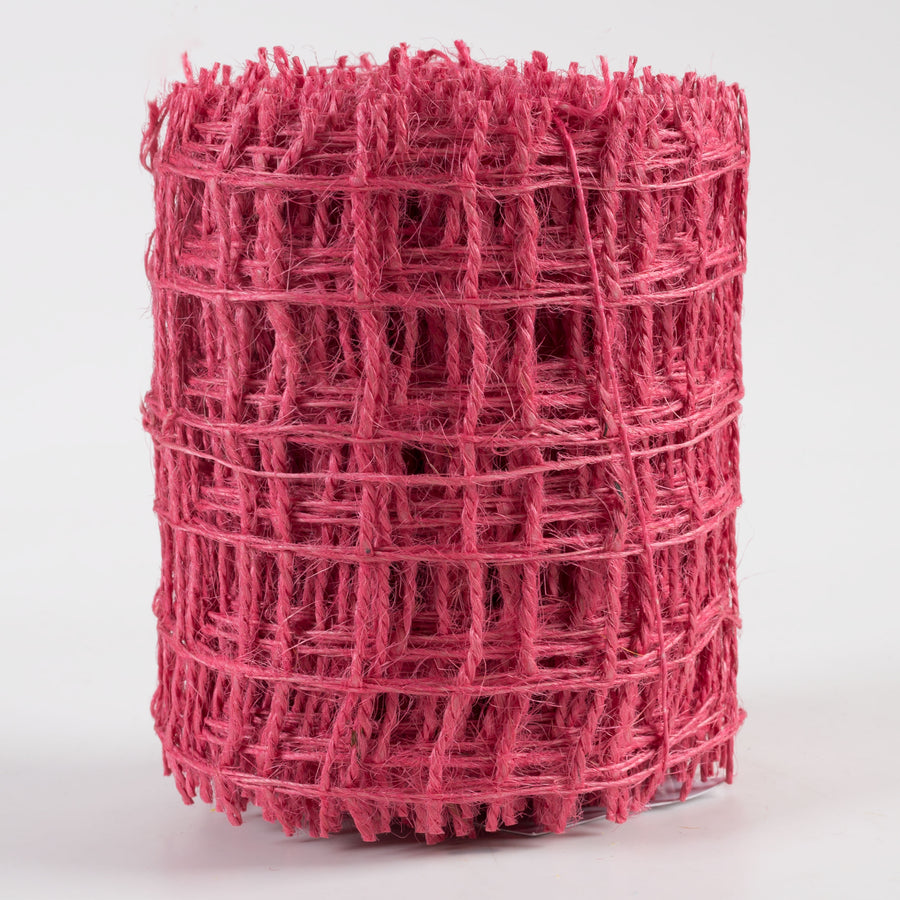 4" Jute Check Weave Ribbon: Hot Pink (10 Yards)