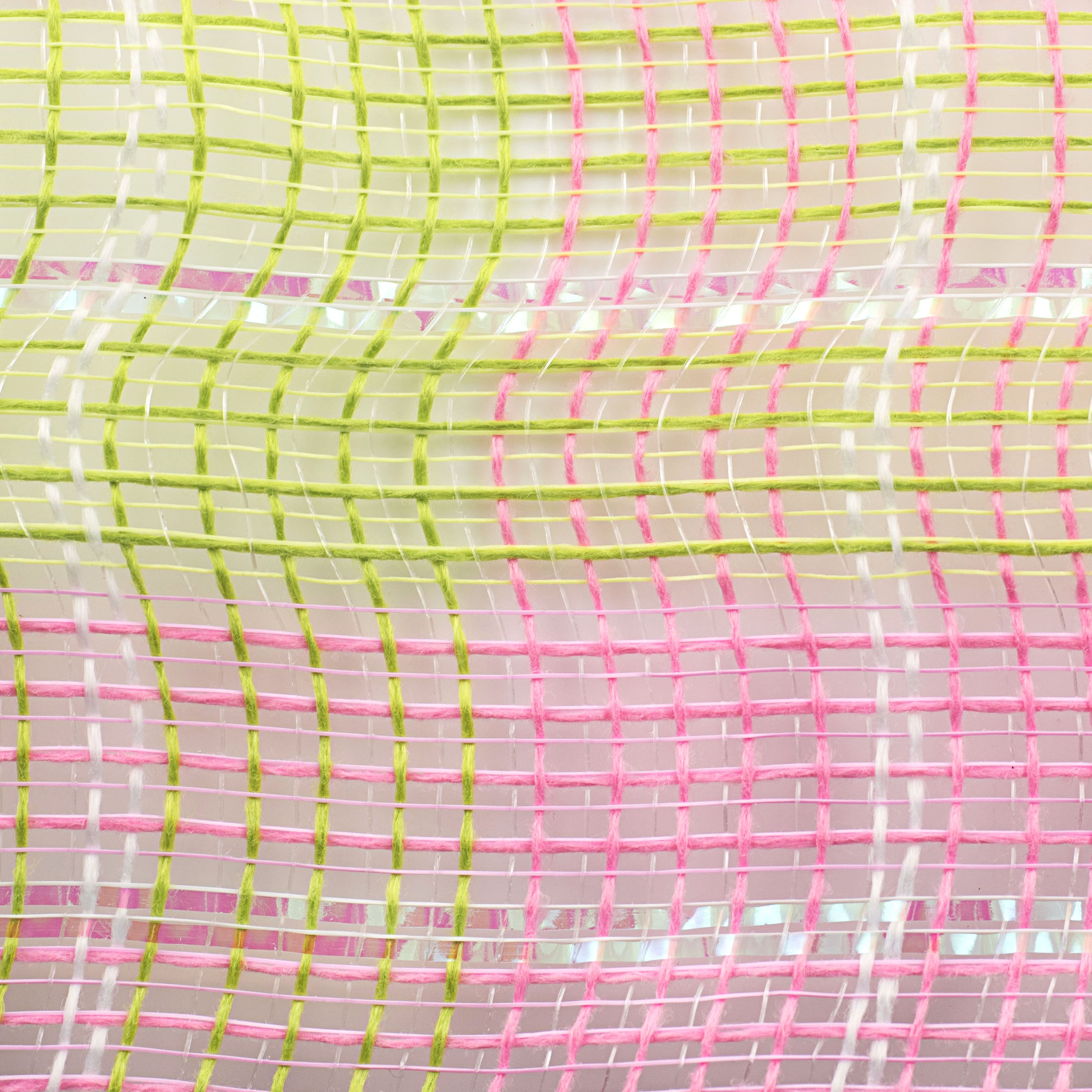 10" Jute Iridescent Plaid Mesh: Light Pink, Spring Green, White detail photo 3