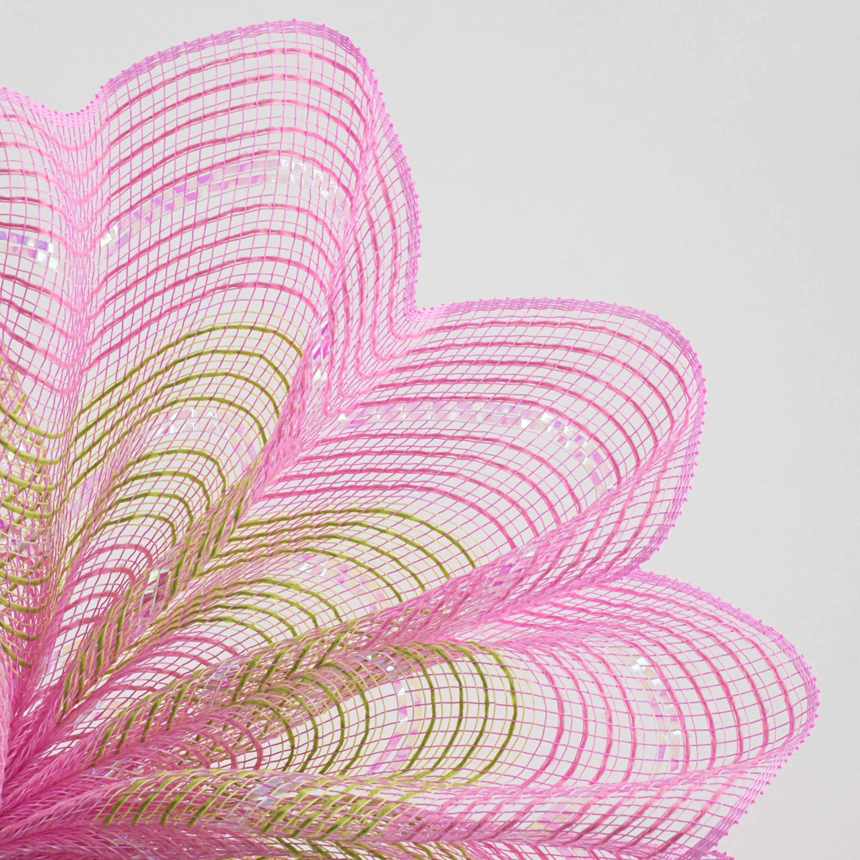 10" Jute & Iridescent Stripe Deco Mesh: Light Pink, Spring Green, White Lifestyle Photo