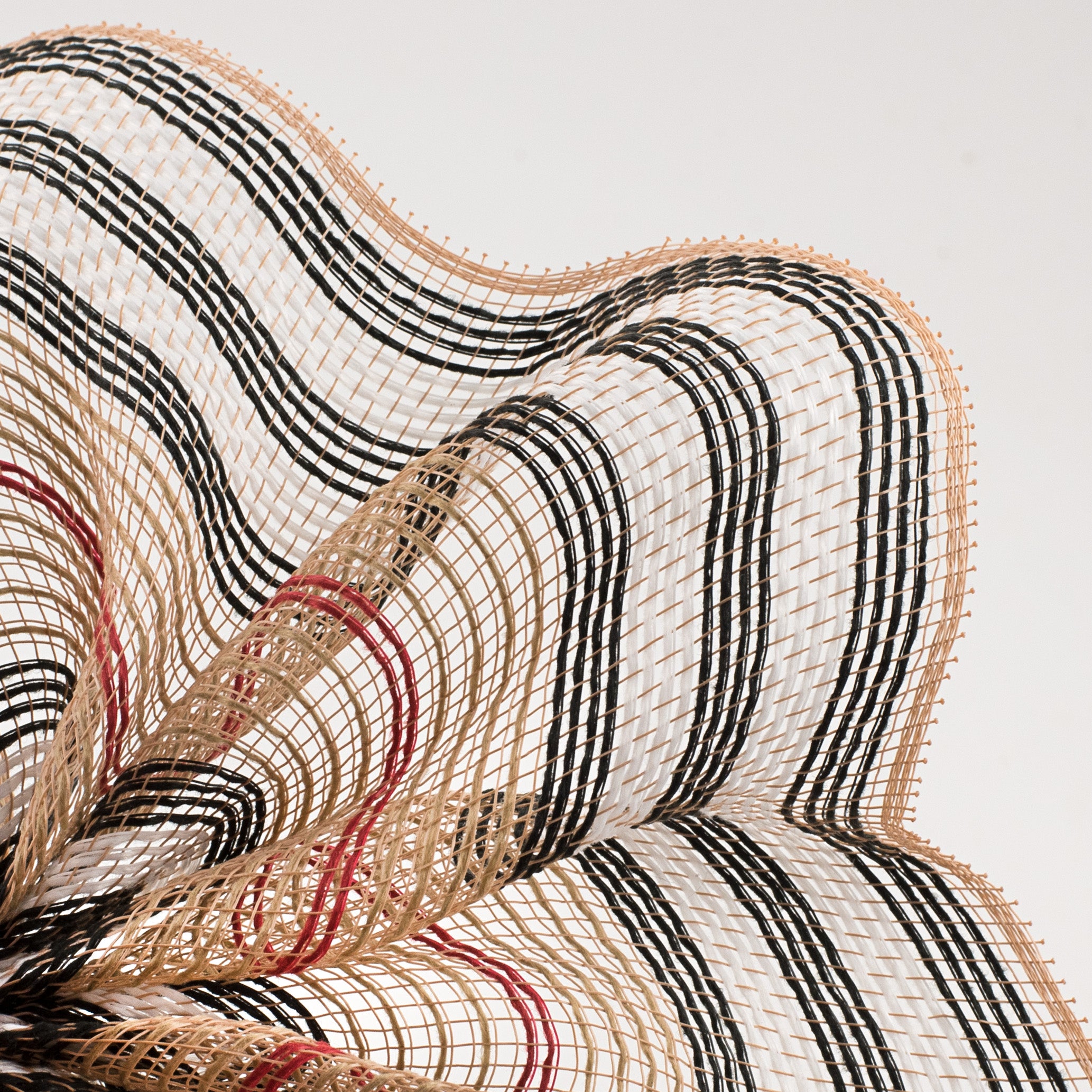 10" Jute Luxury Stripe Mesh: Tan, Black, White, Red Lifestyle Photo
