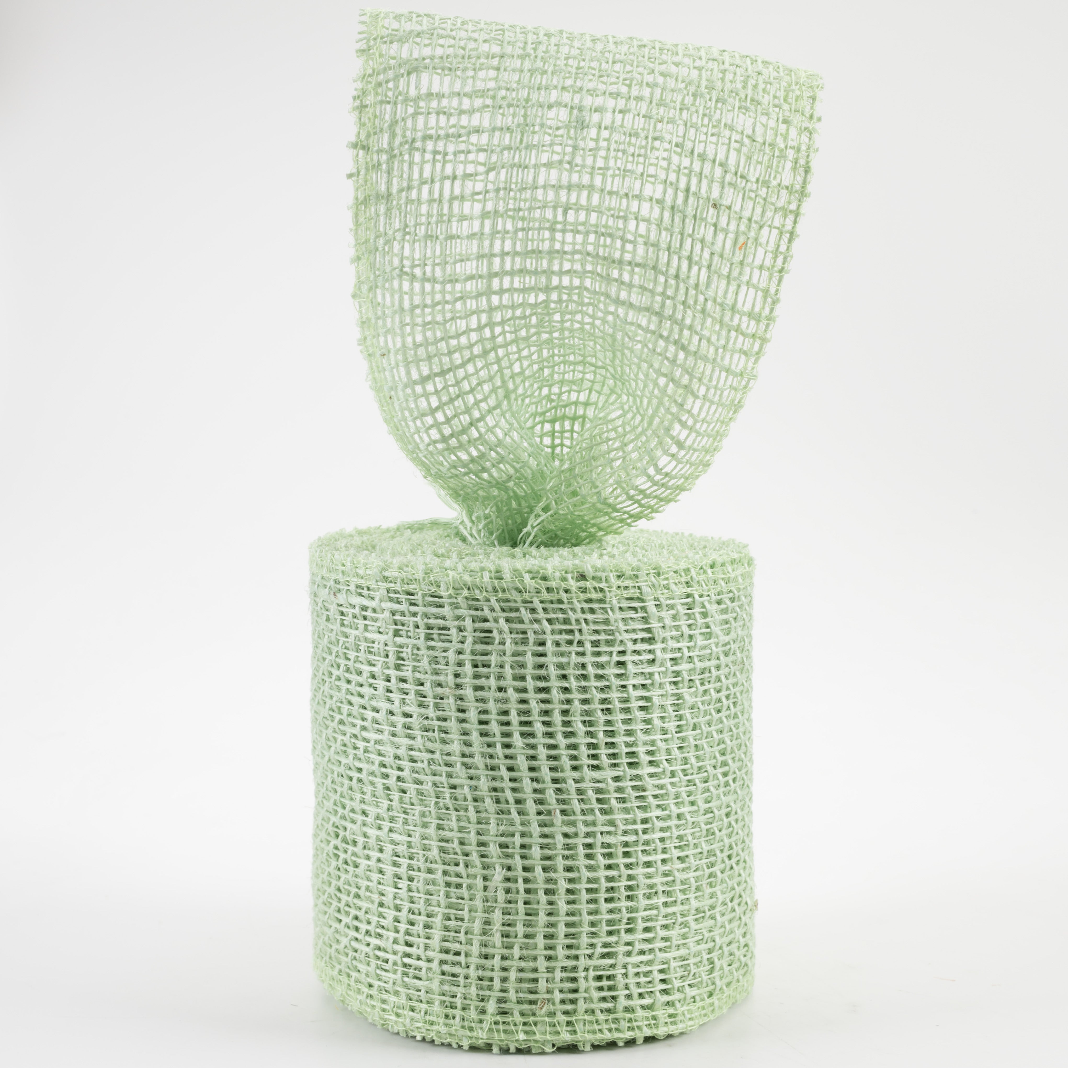 4" Jute Net Burlap Ribbon: Mint Green (10 Yards) Lifestyle Photo