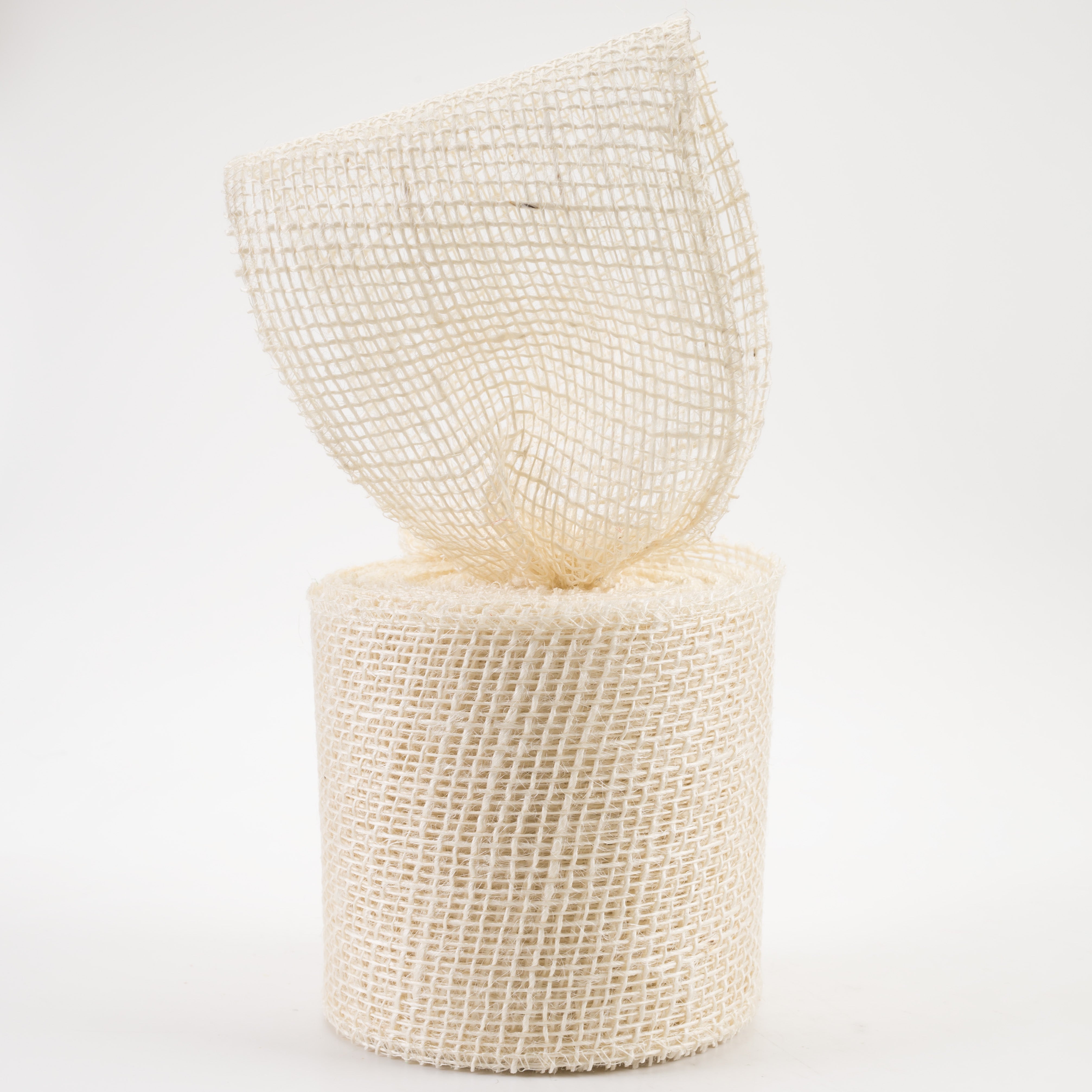 4" Jute Net Burlap Ribbon: Off White (10 Yards) Lifestyle Photo