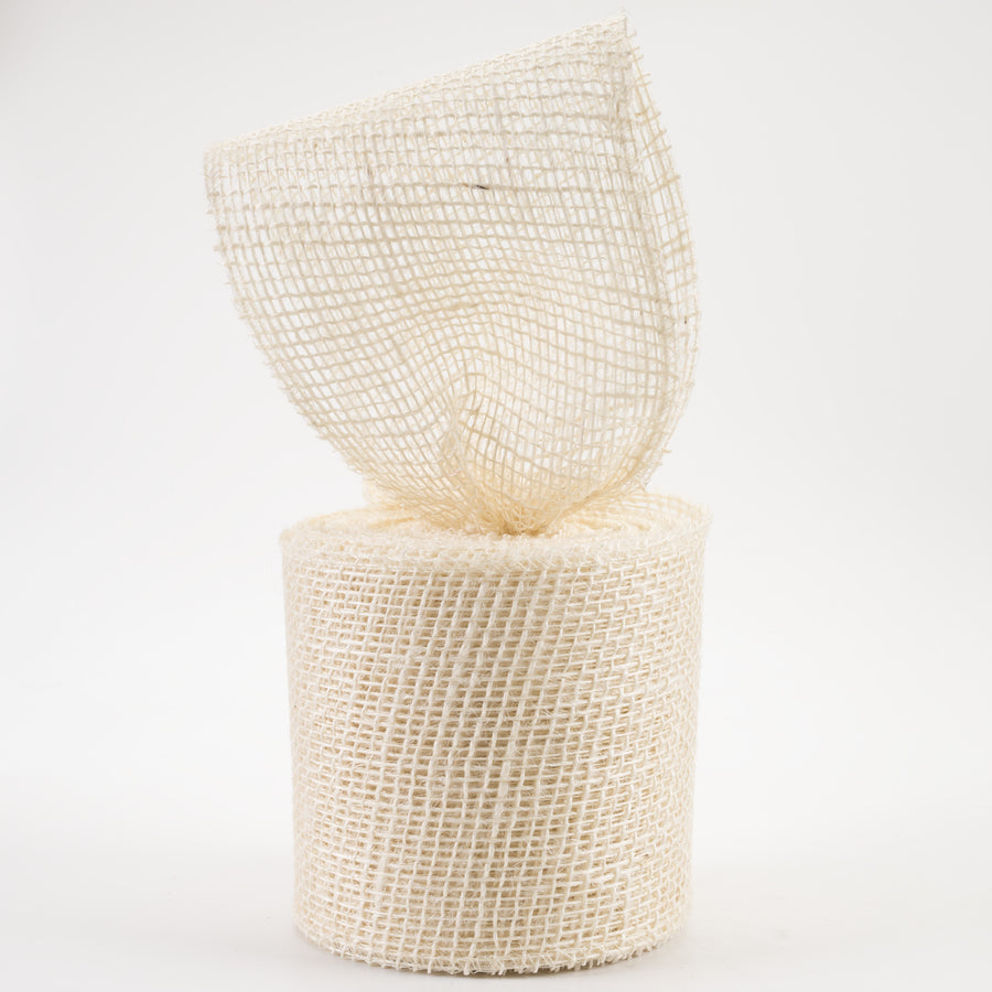 4" Jute Net Burlap Ribbon: Off White (10 Yards) Lifestyle Photo