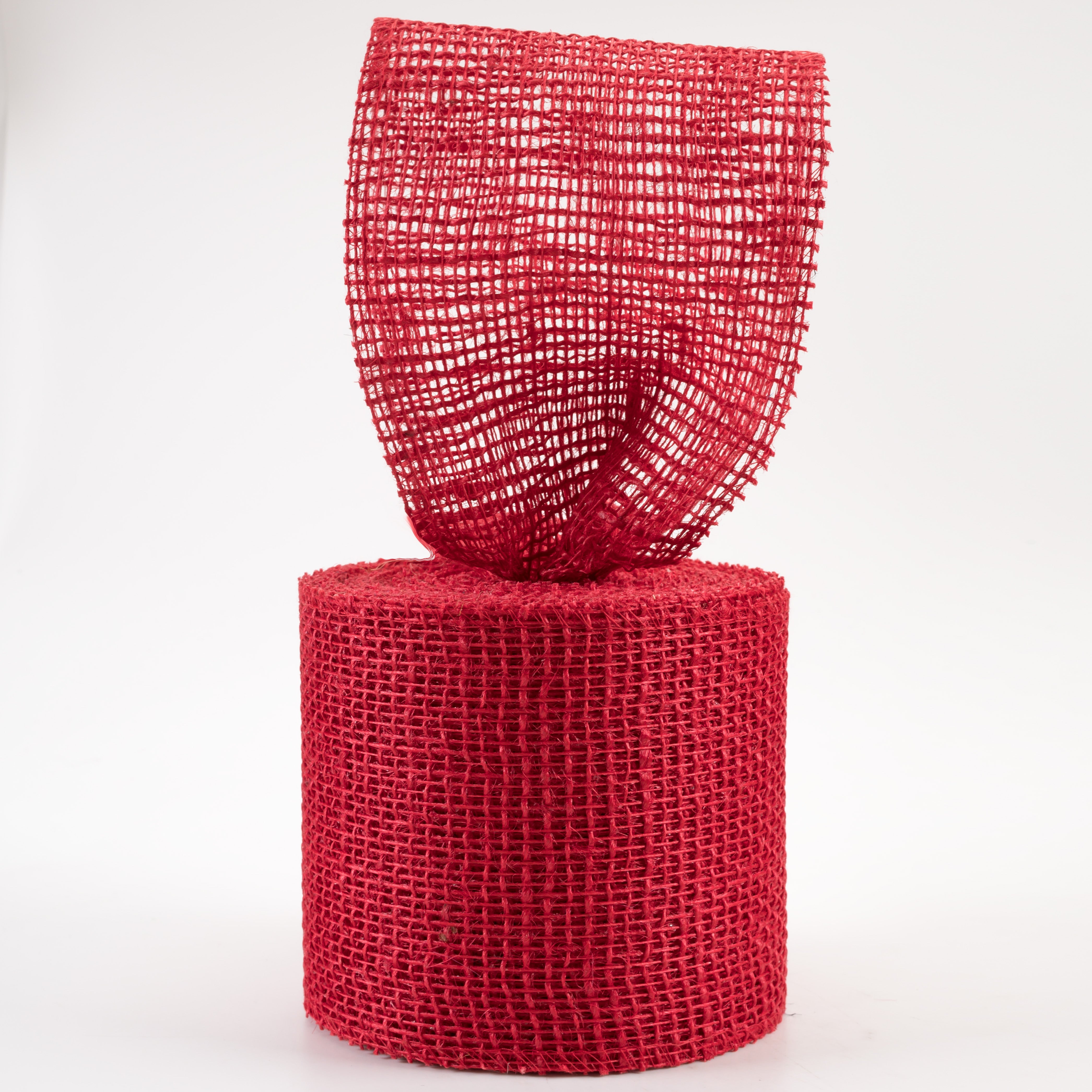 4" Jute Net Burlap Ribbon: Red (10 Yards) Lifestyle Photo