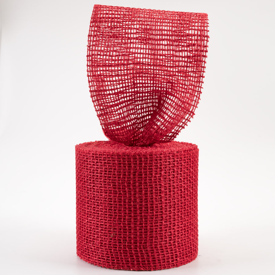 4" Jute Net Burlap Ribbon: Red (10 Yards) Lifestyle Photo