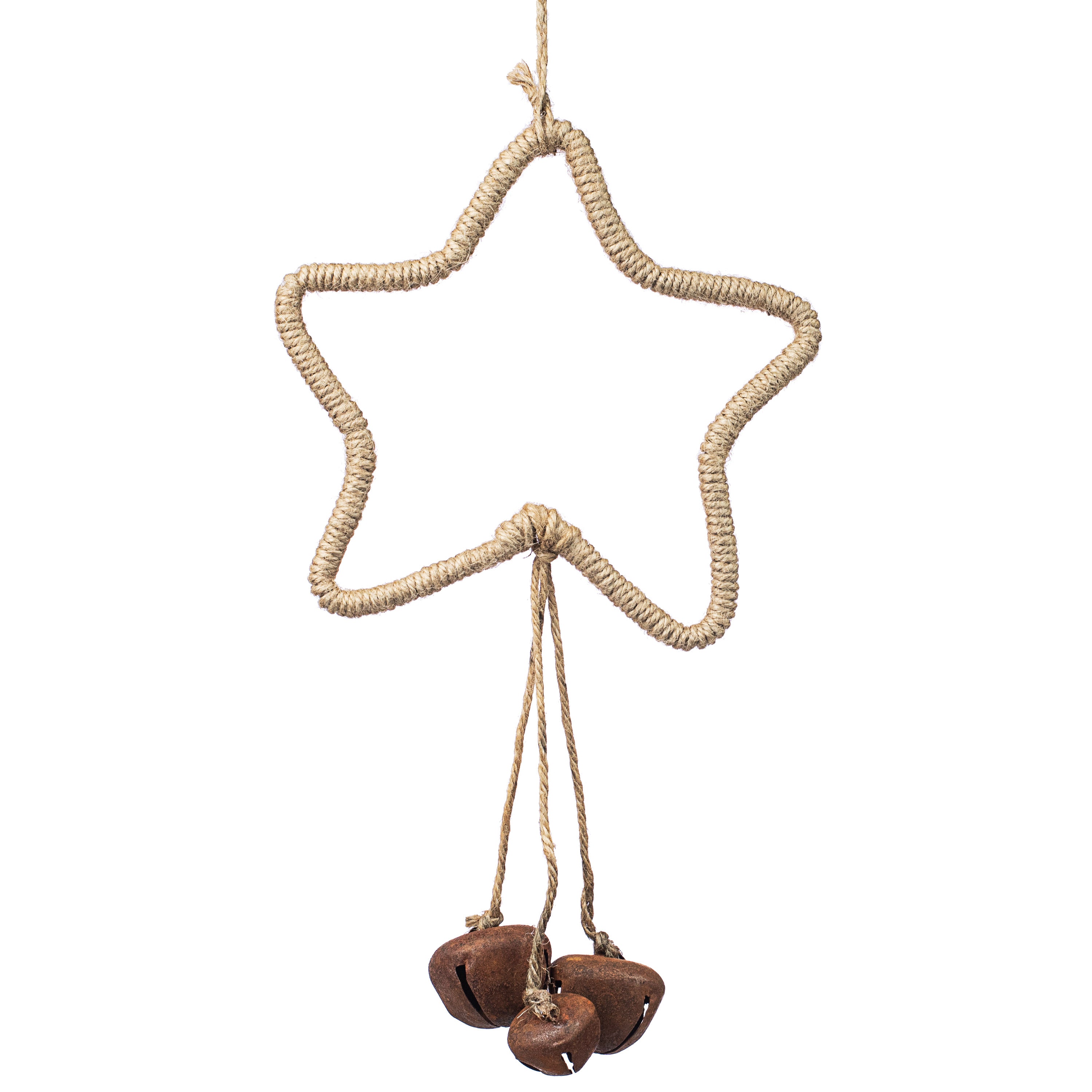 13" Jute Star & Hanging Jingle Bells Ornament Item Number: 274753