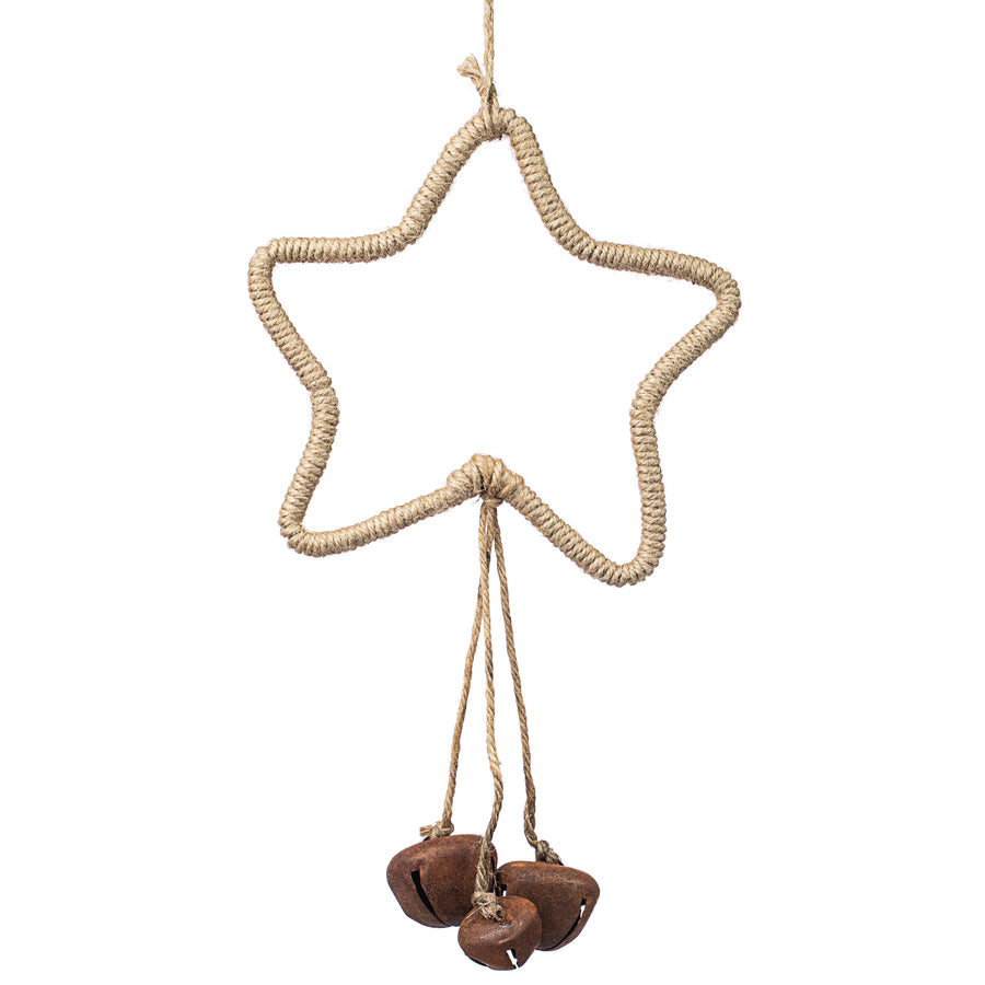 13" Jute Star & Hanging Jingle Bells Ornament Item Number: 274753