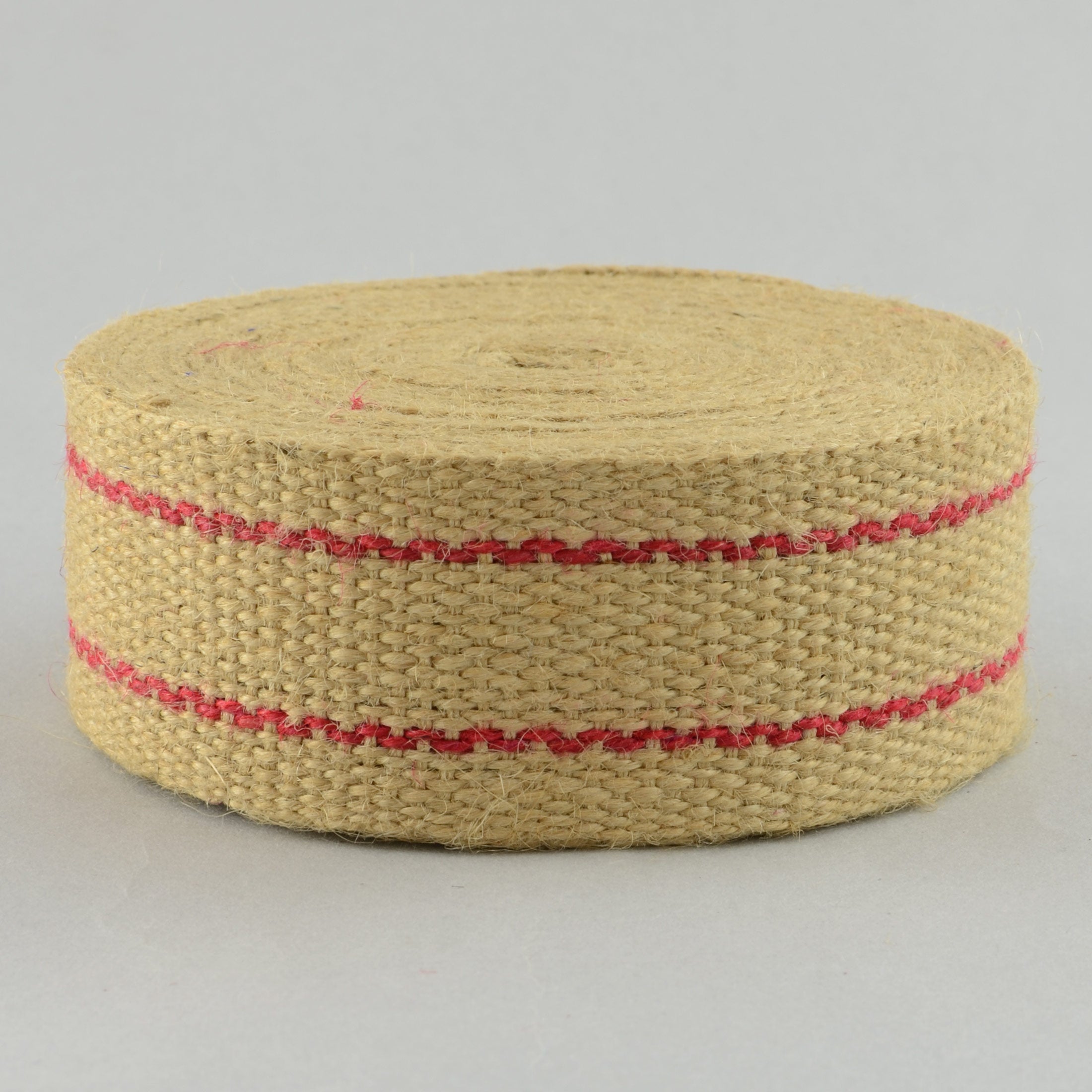 2" Jute Webbing: Natural & Red Stripe (10 Yards) Item Number: RNJW40285