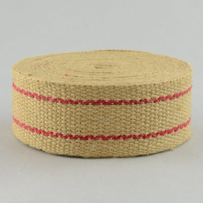 2" Jute Webbing: Natural & Red Stripe (10 Yards) Item Number: RNJW40285