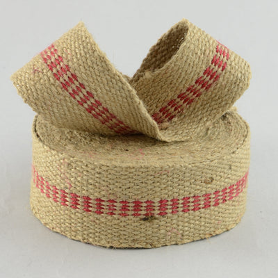 2" Jute Webbing: Natural & Red Thick Center Ticking Stripe (10 Yards) Lifestyle Photo