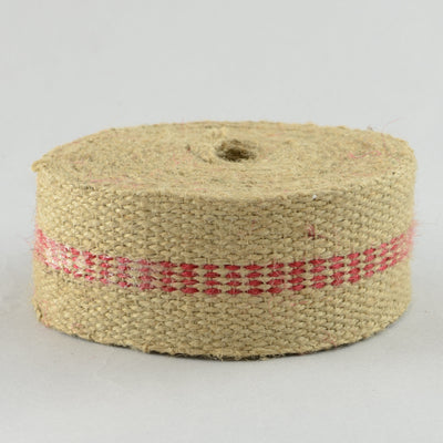 2" Jute Webbing: Natural & Red Thick Center Ticking Stripe (10 Yards) Item Number: RNJW13811