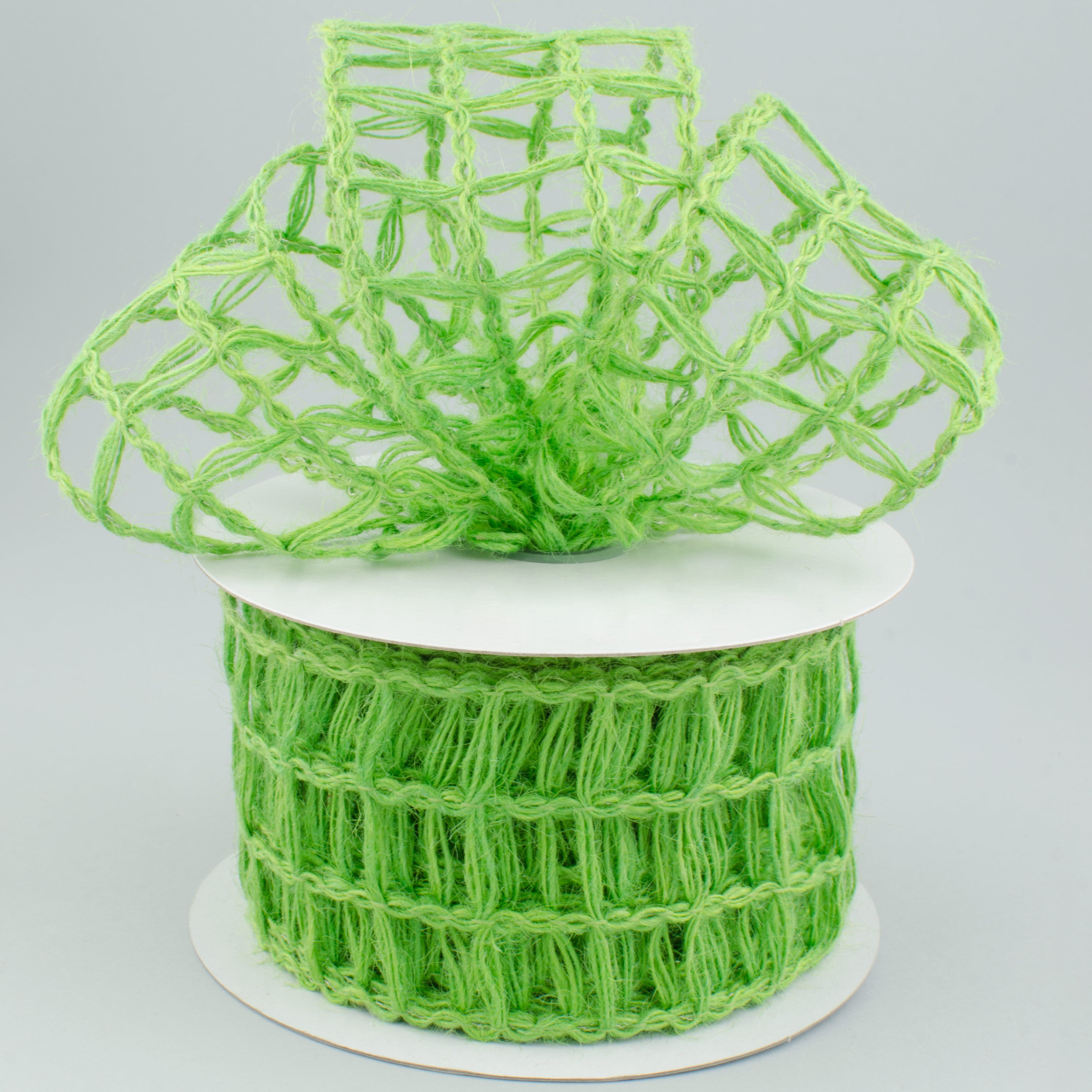 2.5" Jute Window Pane Mesh Ribbon: Apple Green (10 Yards) Lifestyle Photo