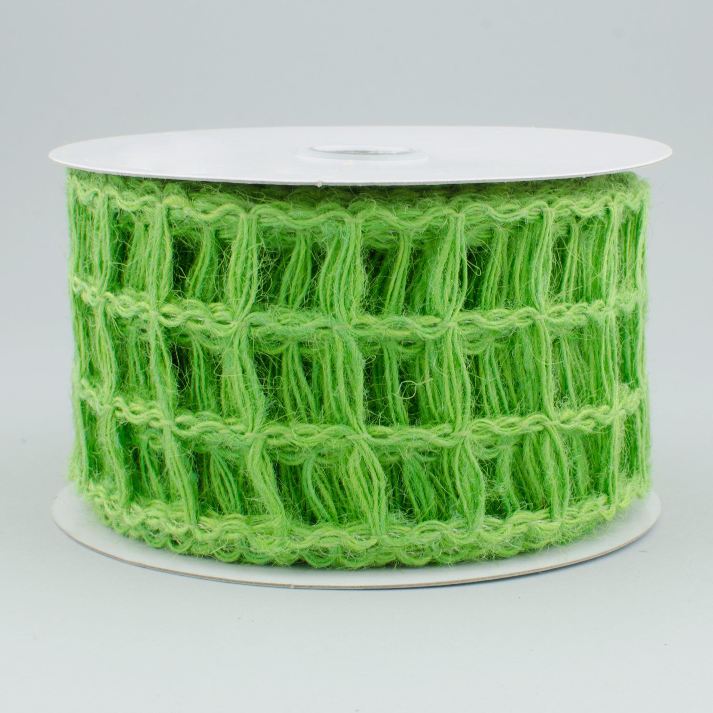 2.5" Jute Window Pane Mesh Ribbon: Apple Green (10 Yards)