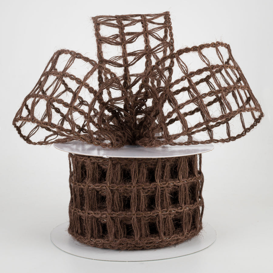 2.5" Jute Window Pane Mesh Ribbon: Chocolate Brown (10 Yards) Lifestyle Photo