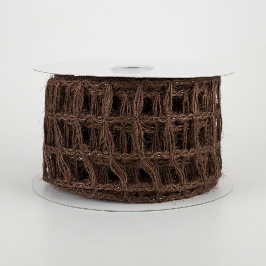 2.5" Jute Window Pane Mesh Ribbon: Chocolate Brown (10 Yards)