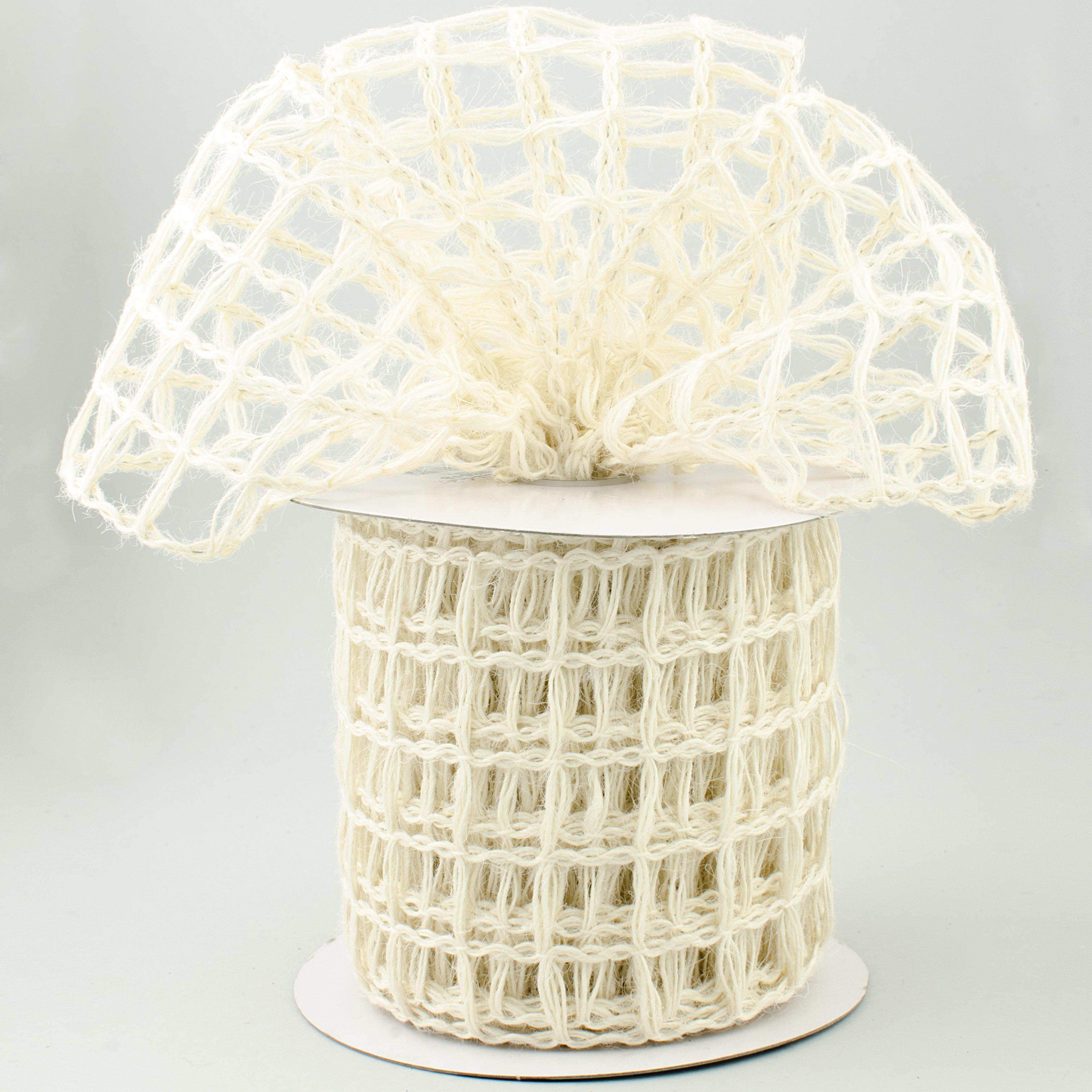 4" Jute Window Pane Mesh Ribbon: Cream Lifestyle Photo