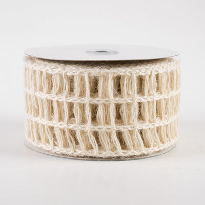 2.5" Jute Window Pane Mesh Ribbon: Cream (10 Yards)