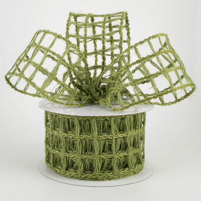 2.5" Jute Window Pane Mesh Ribbon: Moss Green (10 Yards) Lifestyle Photo