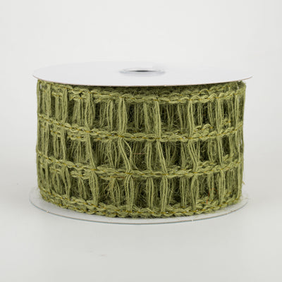 2.5" Jute Window Pane Mesh Ribbon: Moss Green (10 Yards)