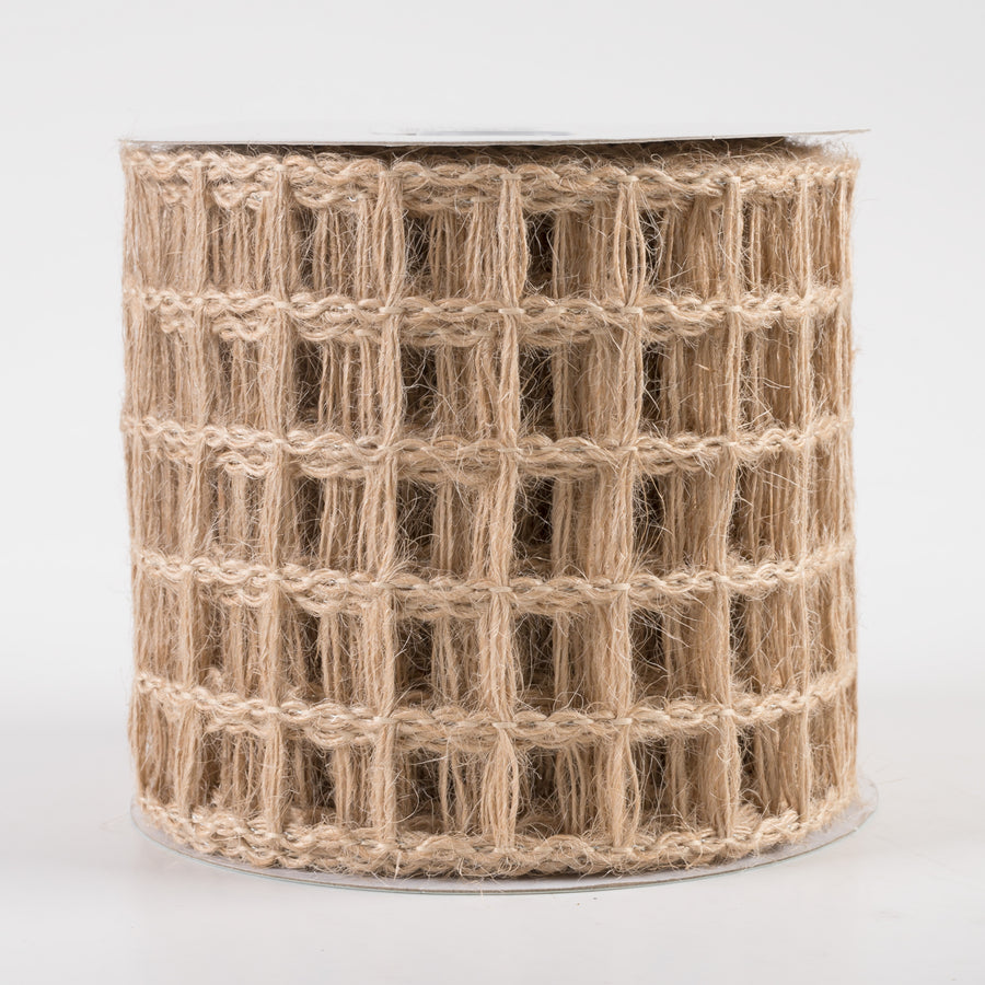 4" Jute Window Pane Mesh Ribbon: Natural (10 Yards)