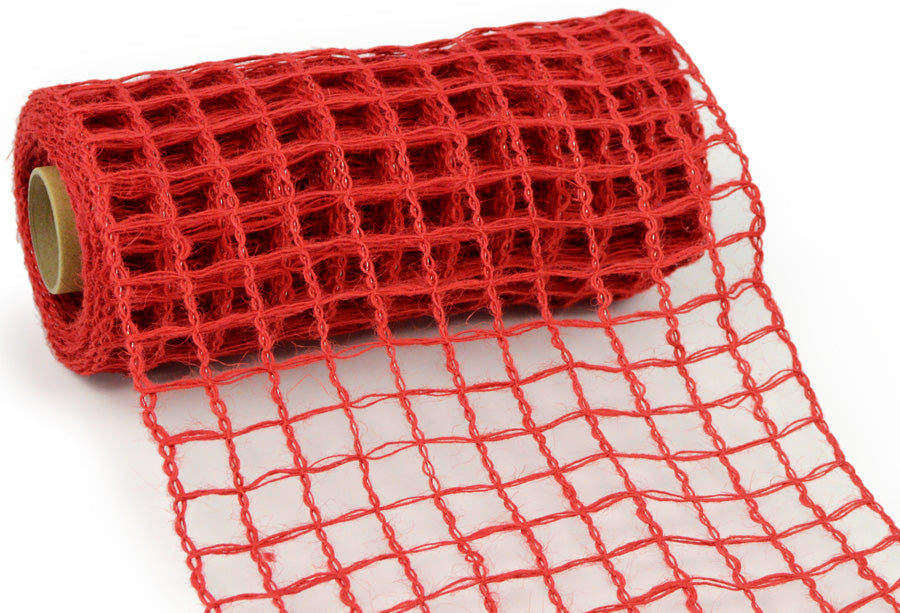 8.5" Jute Window Pane Mesh Ribbon: Red (5 Yards)