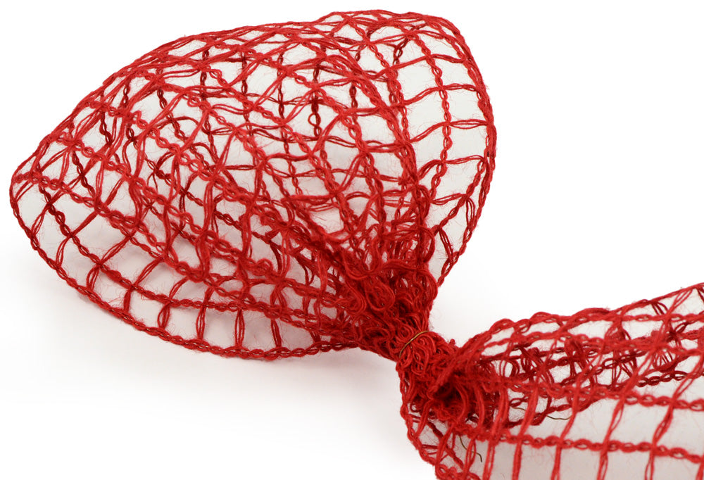 8.5" Jute Window Pane Mesh Ribbon: Red (5 Yards) Lifestyle Photo