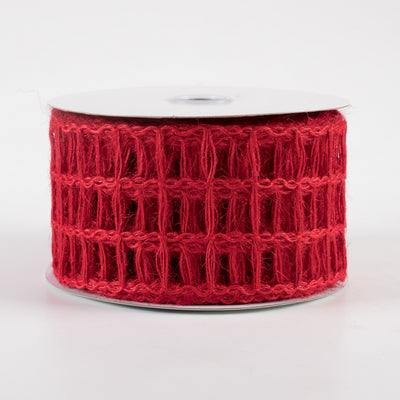 2.5" Jute Window Pane Mesh Ribbon: Red (10 Yards)